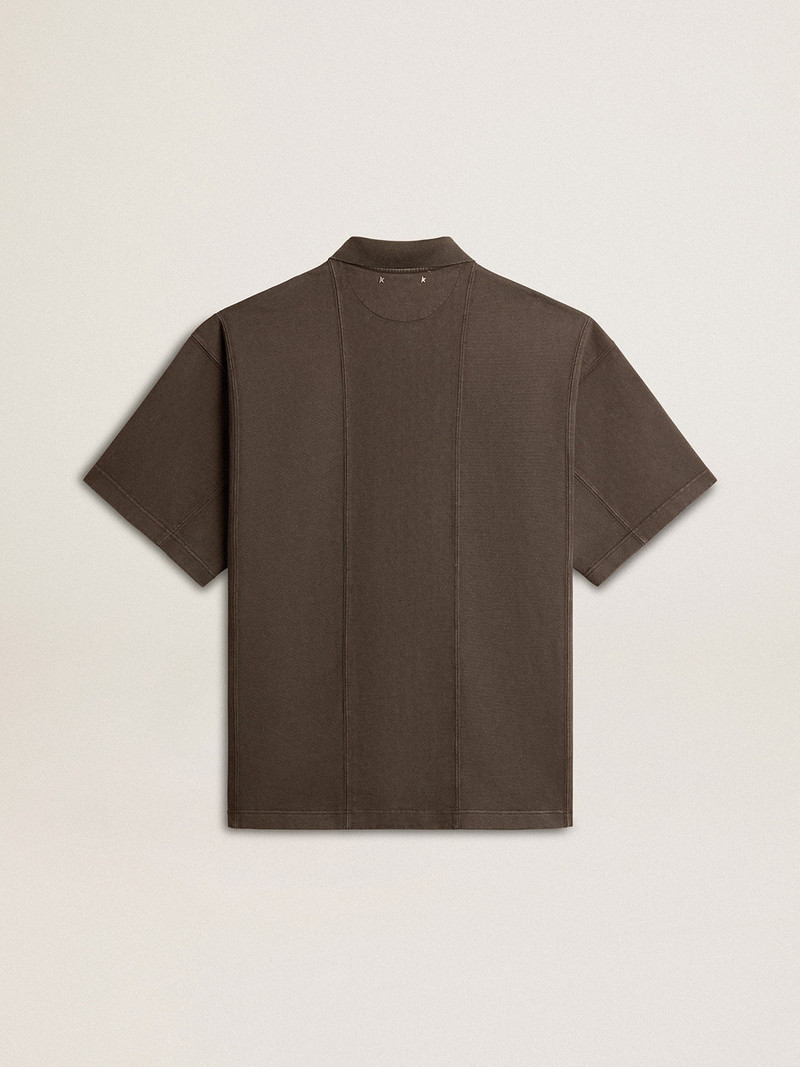 Golden Goose Men's cotton polo shirt in anthracite gray with embroidery outlook