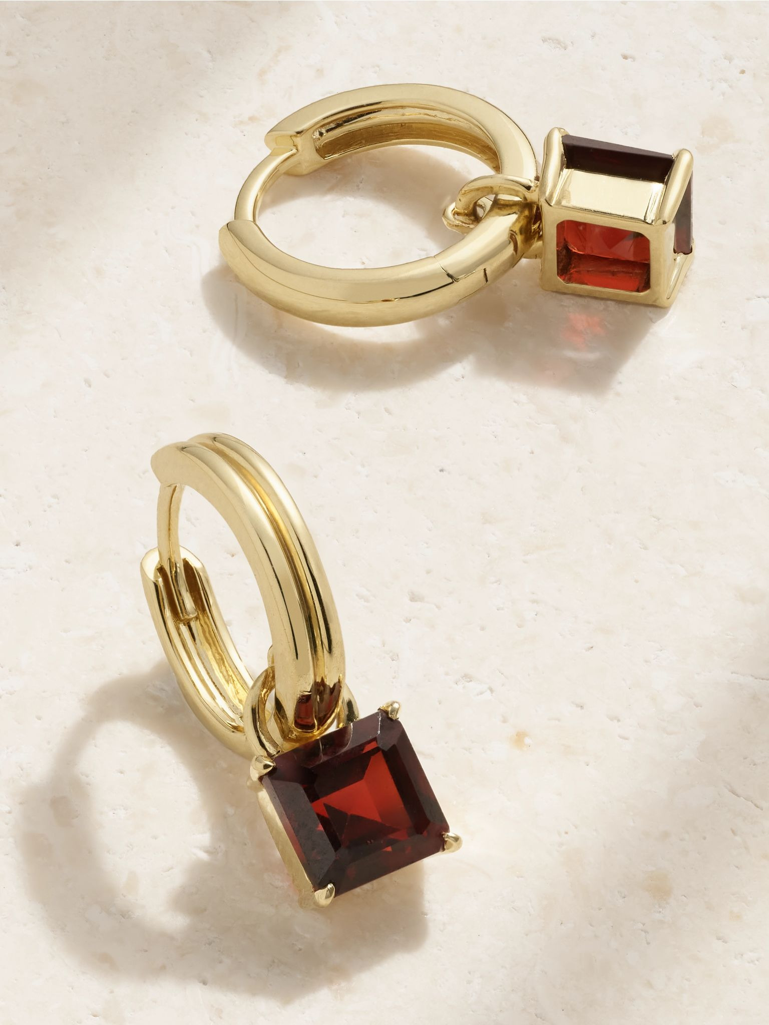 Studio 10-karat gold garnet hoop earrings Gold - 3