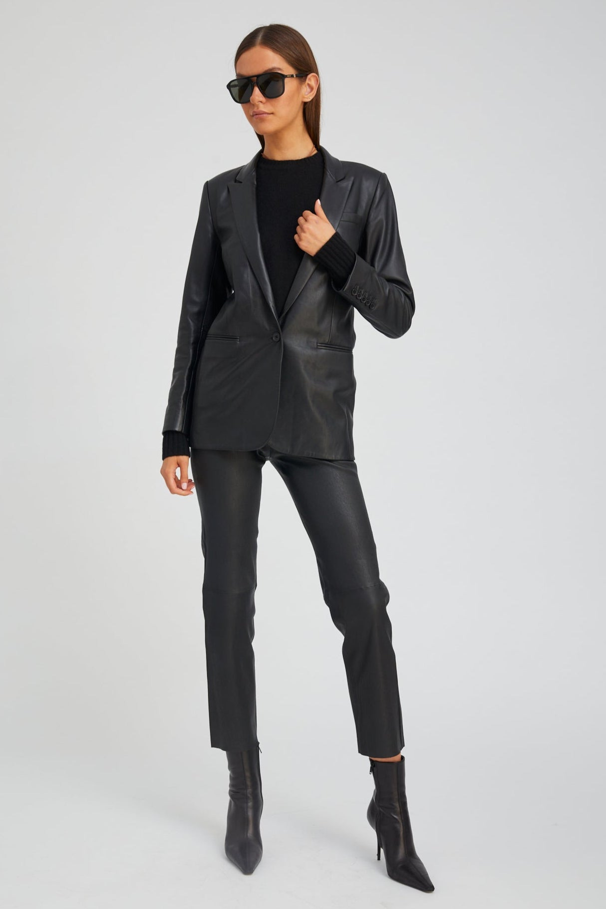 BLACK LEATHER BLAZER - 6