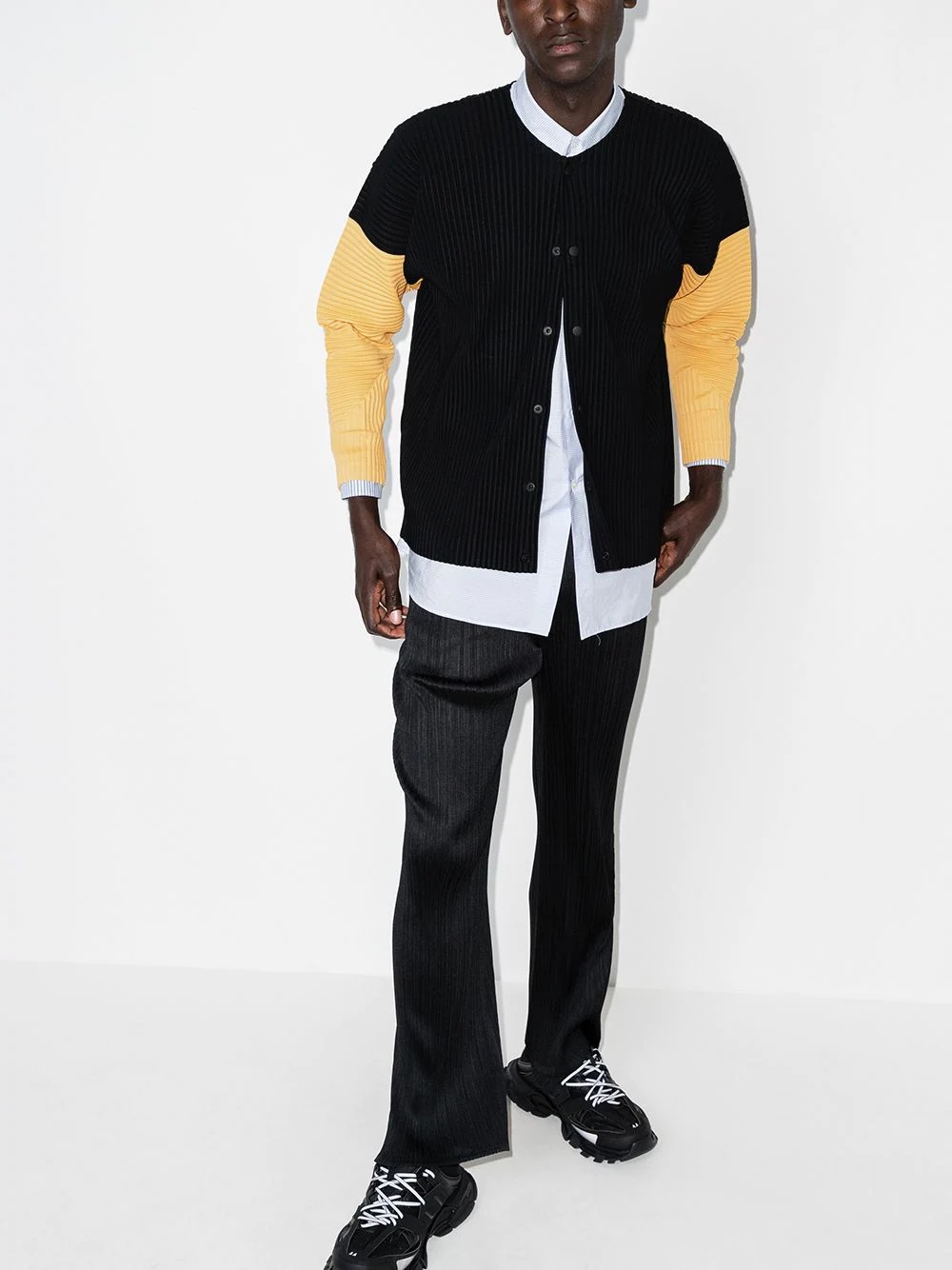 colour-block plissé shirt jacket - 5