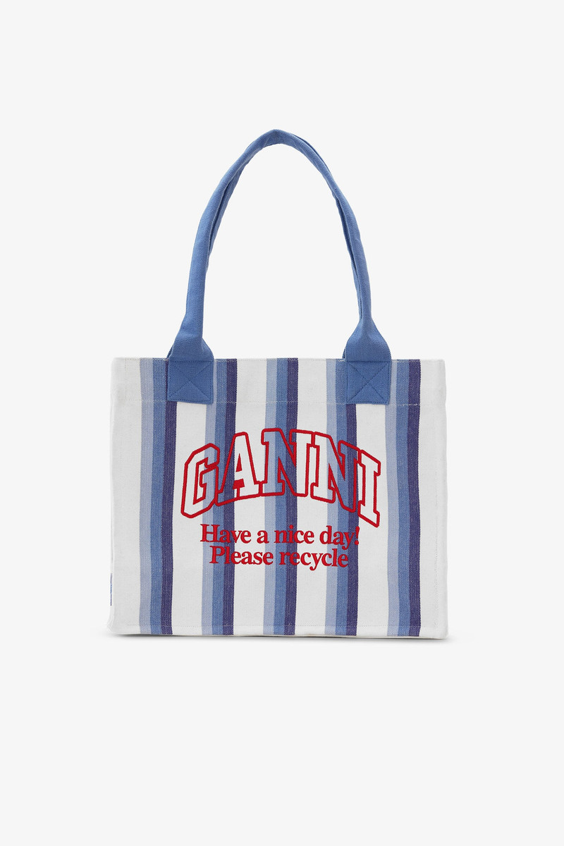 BLUE LARGE STRIPED CANVAS TOTE BAG 1