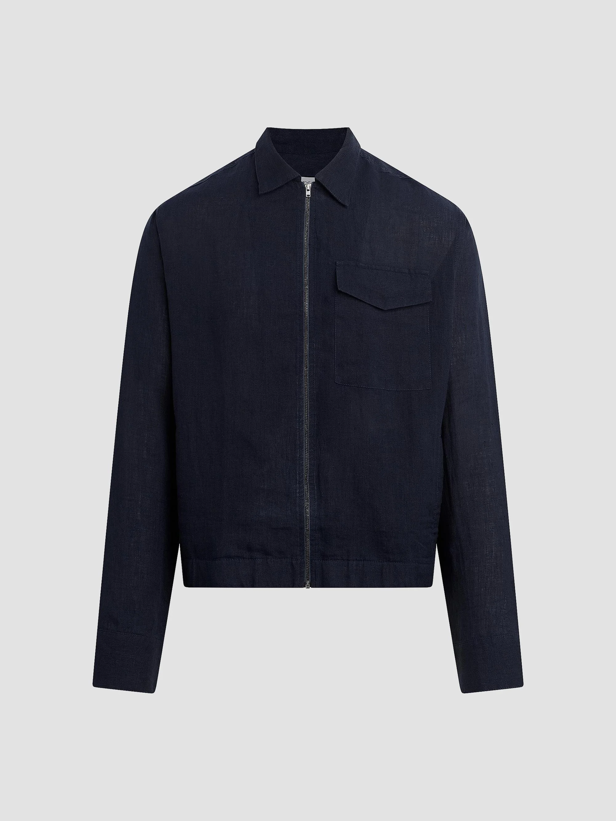 Men's Linen Full-Zip Jacket - Baritone Blue - 1