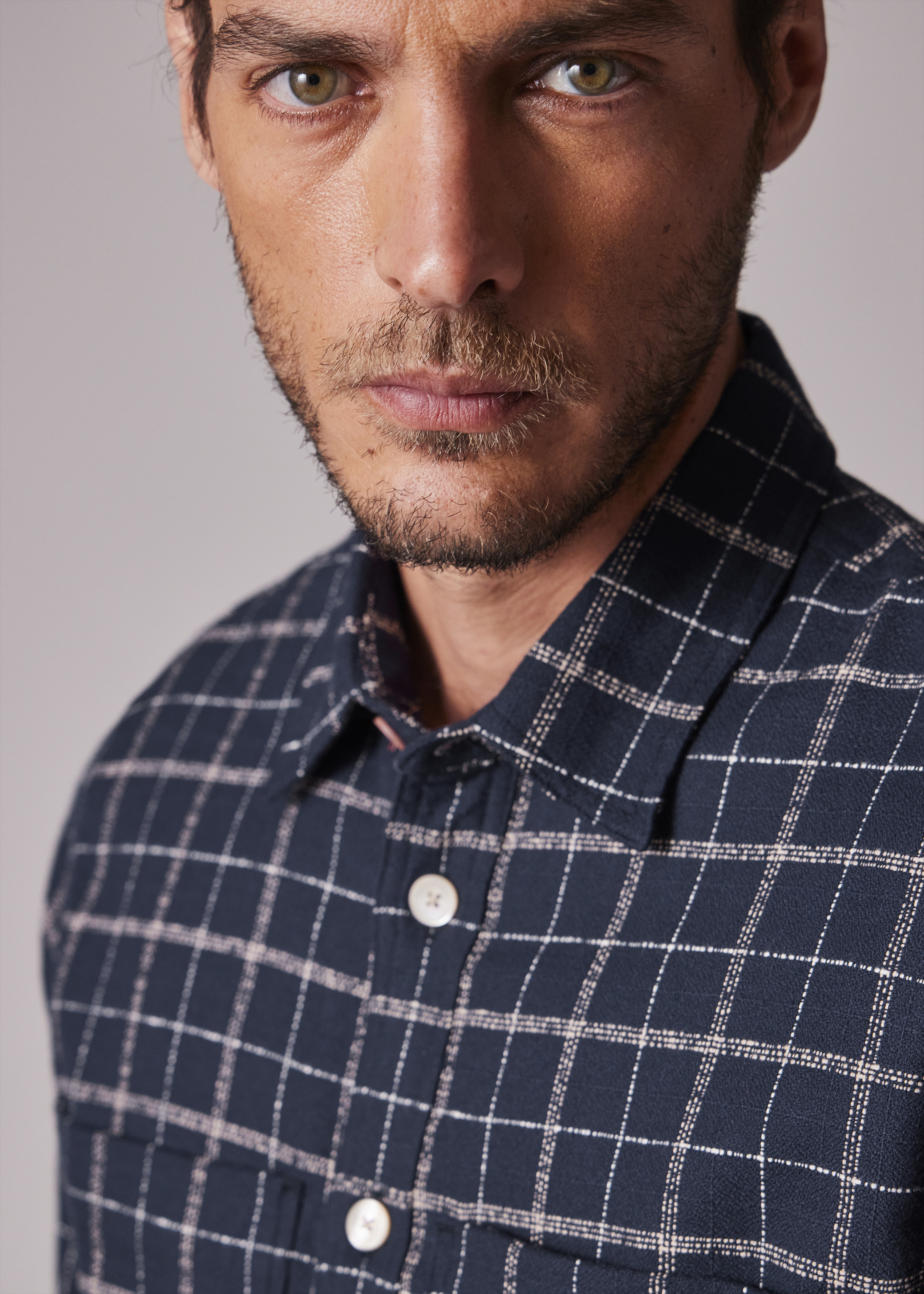 Regular-Fit Navy Cotton Crepe Check Overshirt - 5