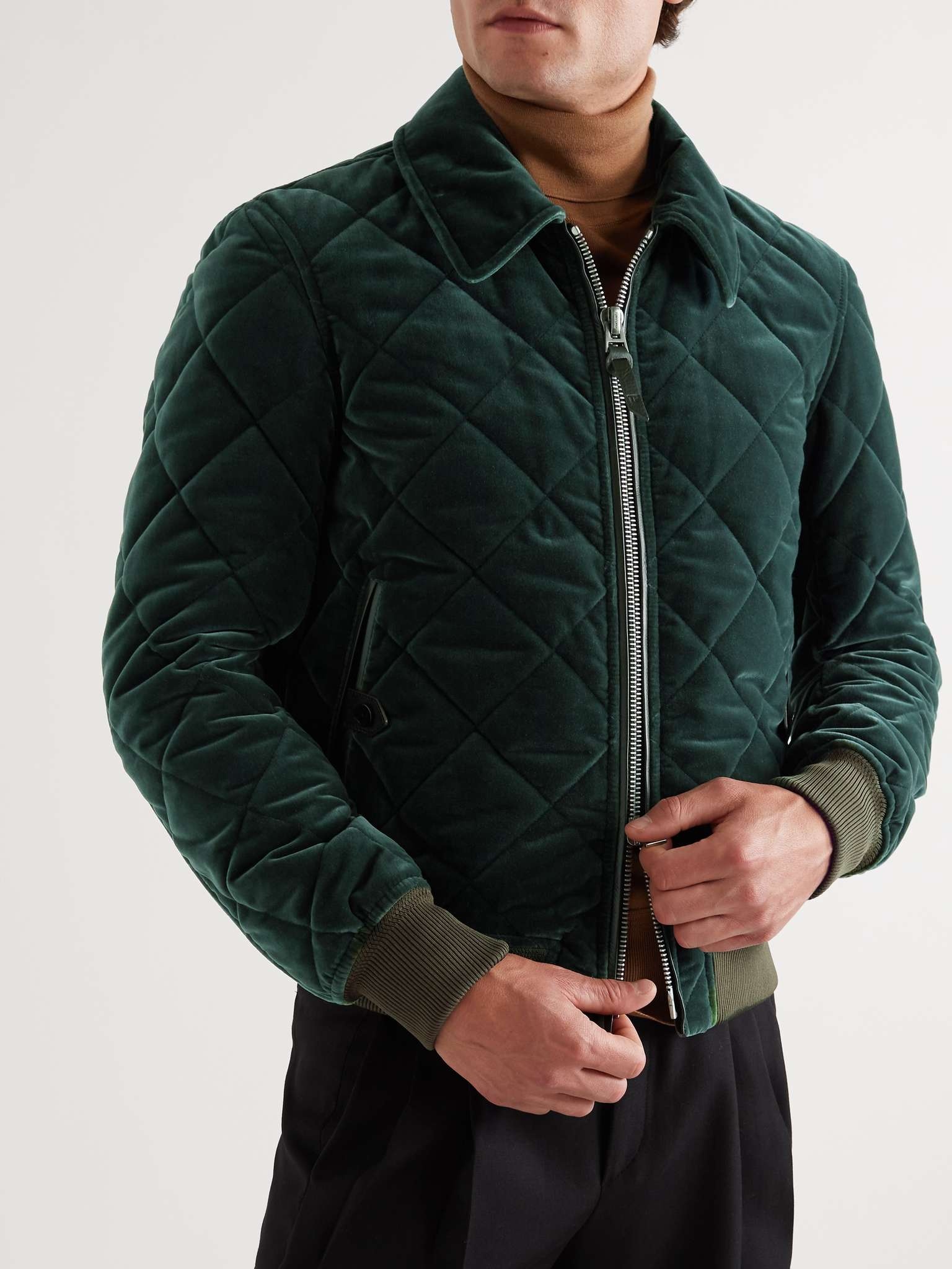 Leather-Trimmed Quilted Cotton-Velvet Blouson Jacket - 4