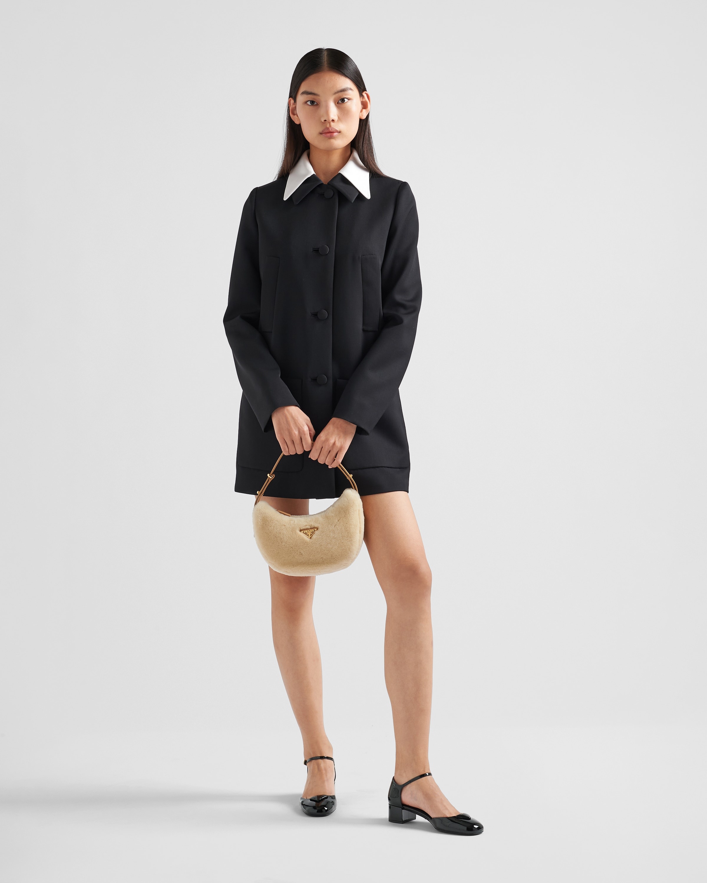 Prada Arqué shearling and leather shoulder bag - 8