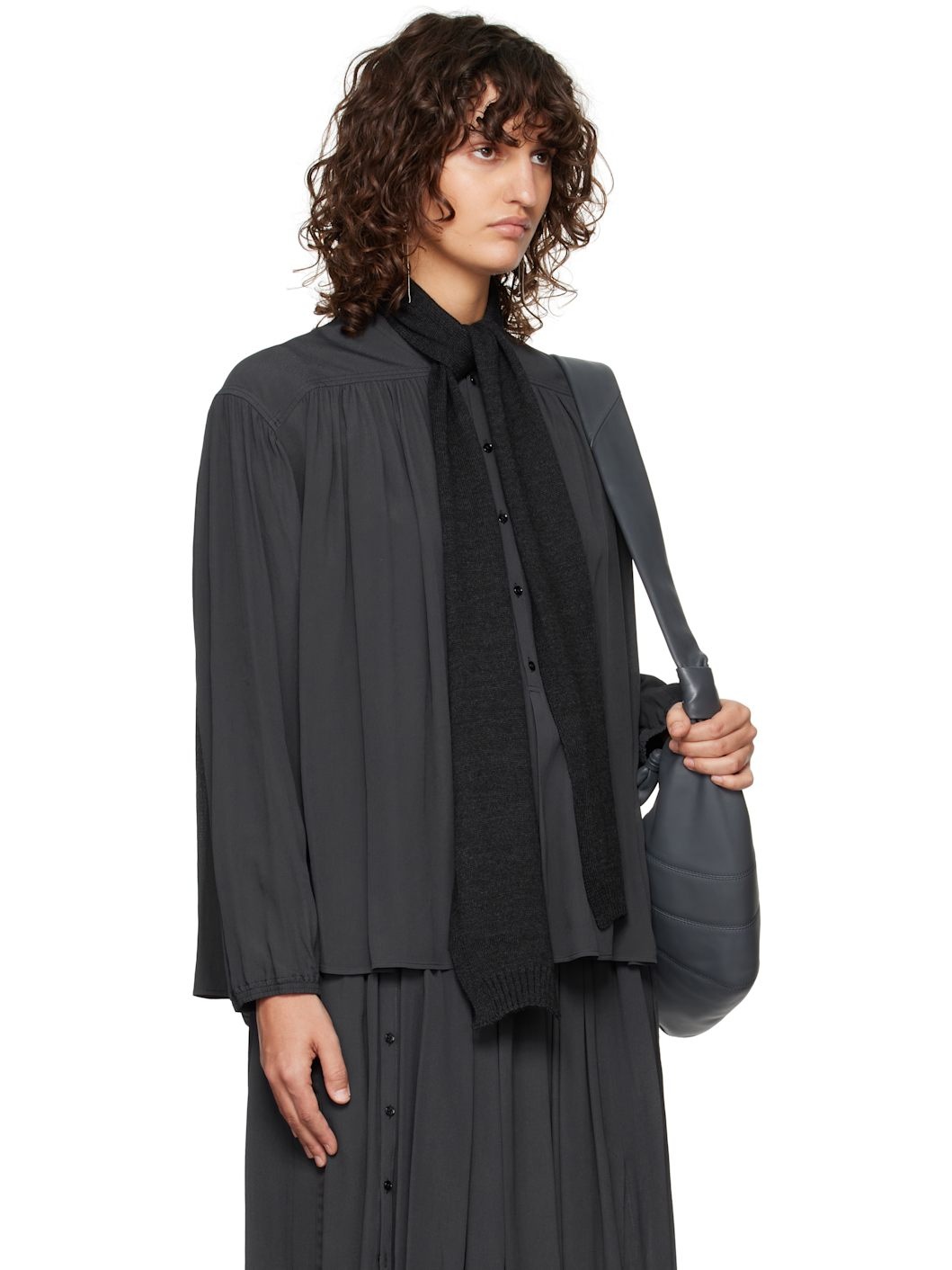 Gray Gathered Blouse - 2