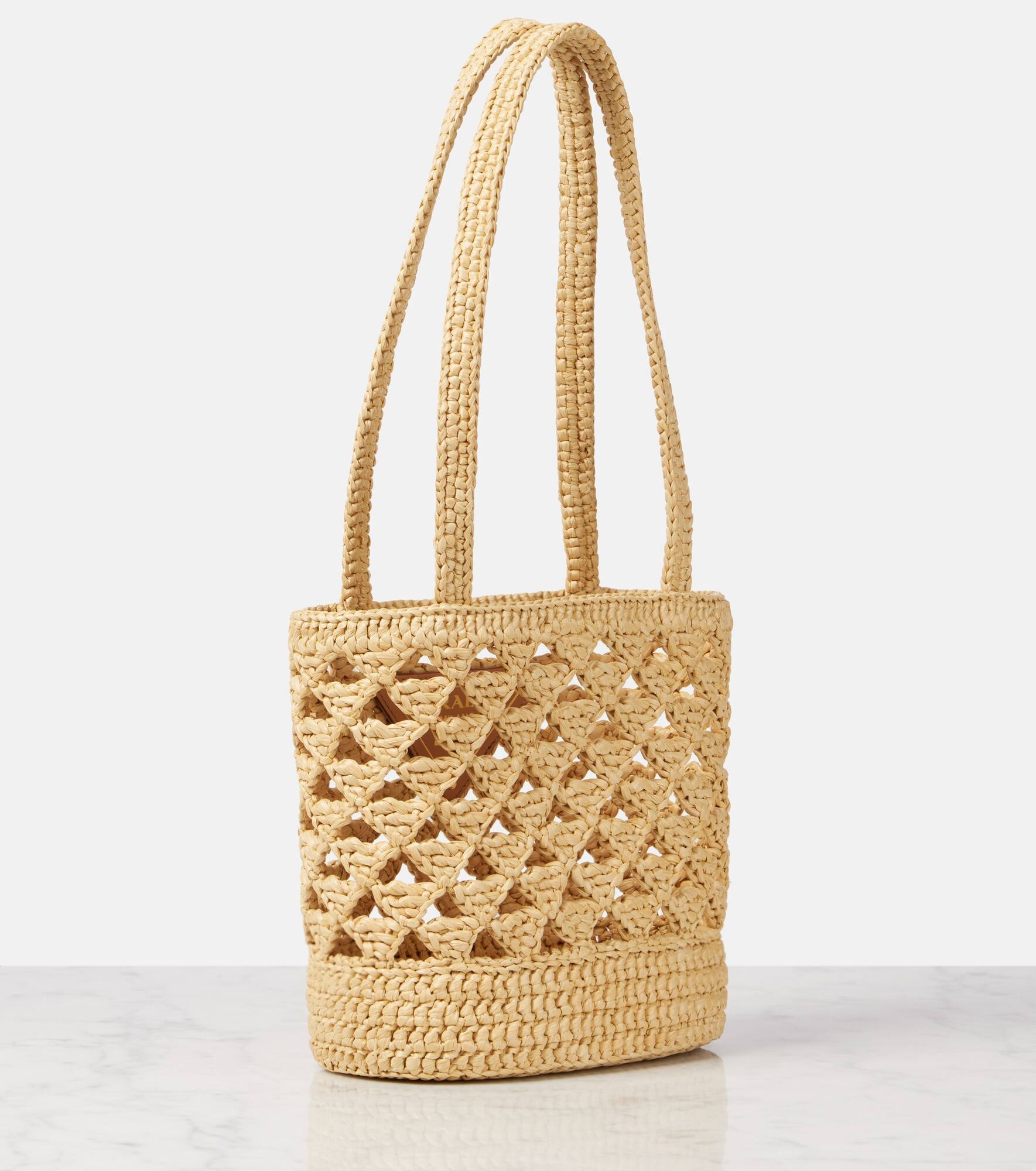 Logo raffia-effect crochet tote bag - 4