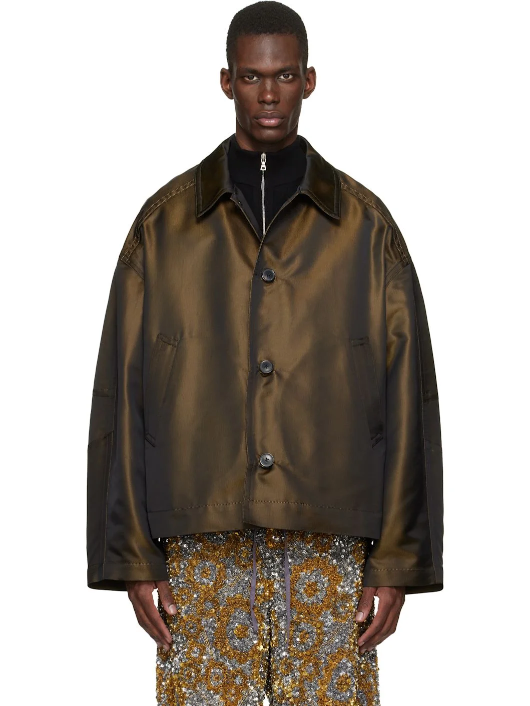 Brown Dropped Shoulder Jacket - 1