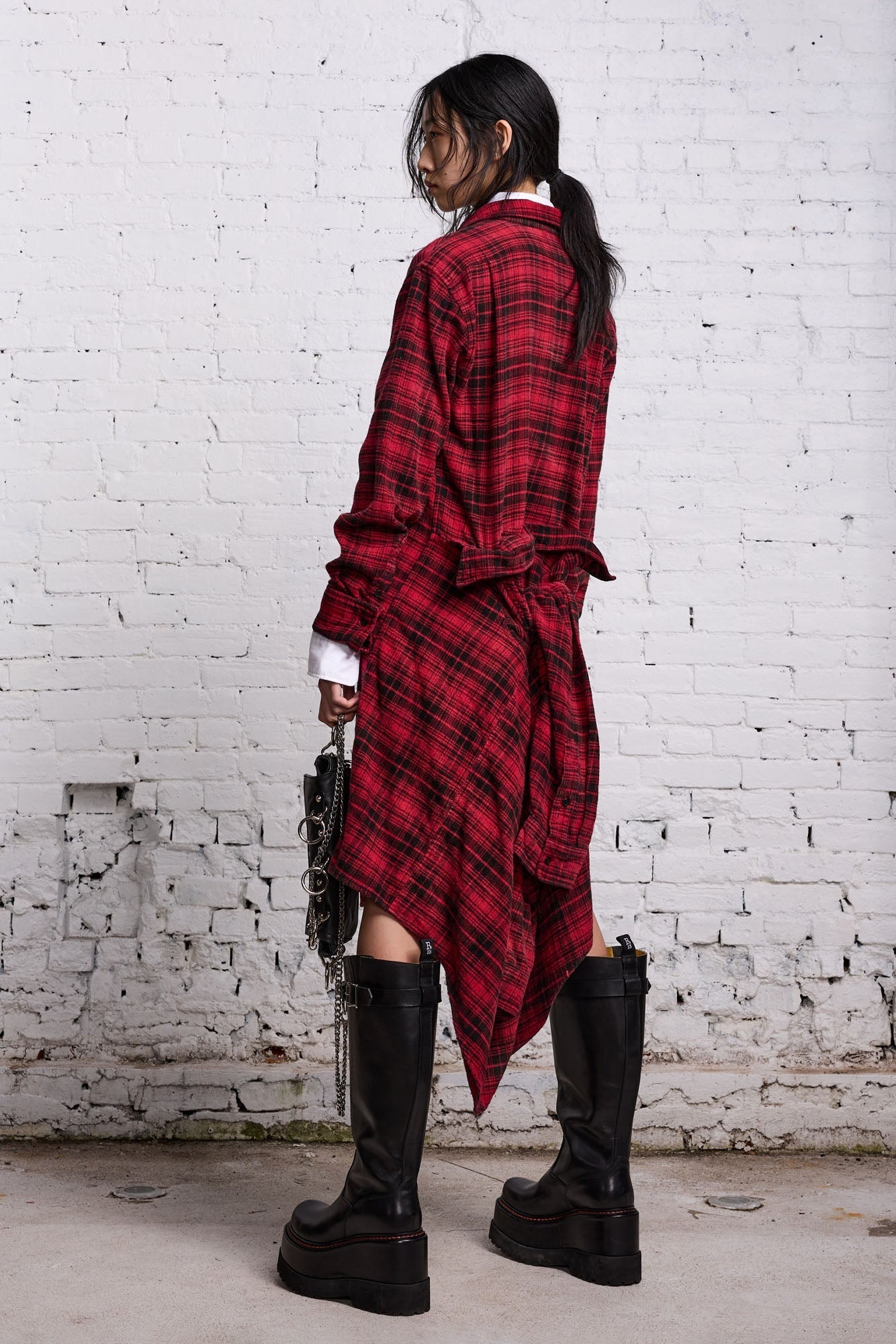 TIE SHIRTDRESS - RED AND BLACK - 2