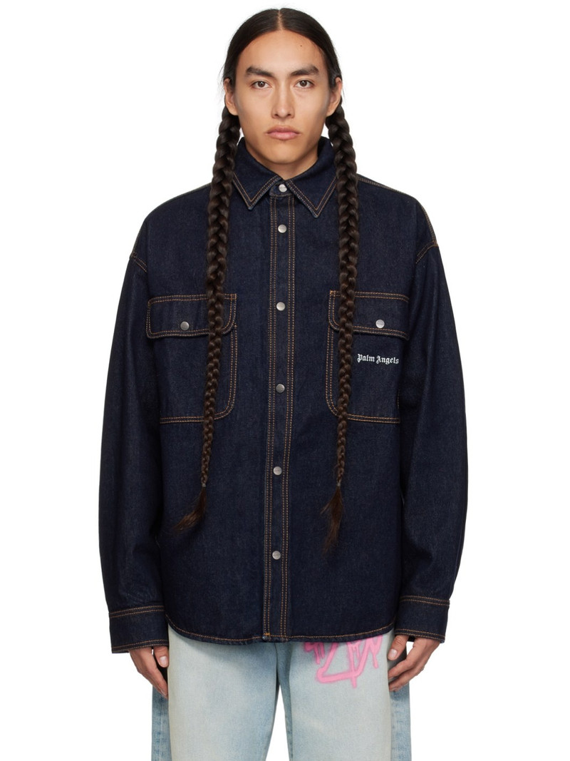 Navy Embroidered Denim Shirt 1