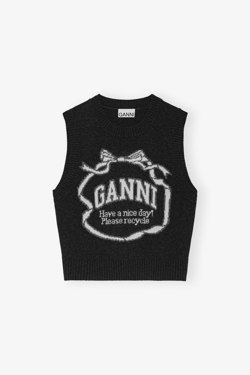 BLACK GRAPHIC BOW VEST 1