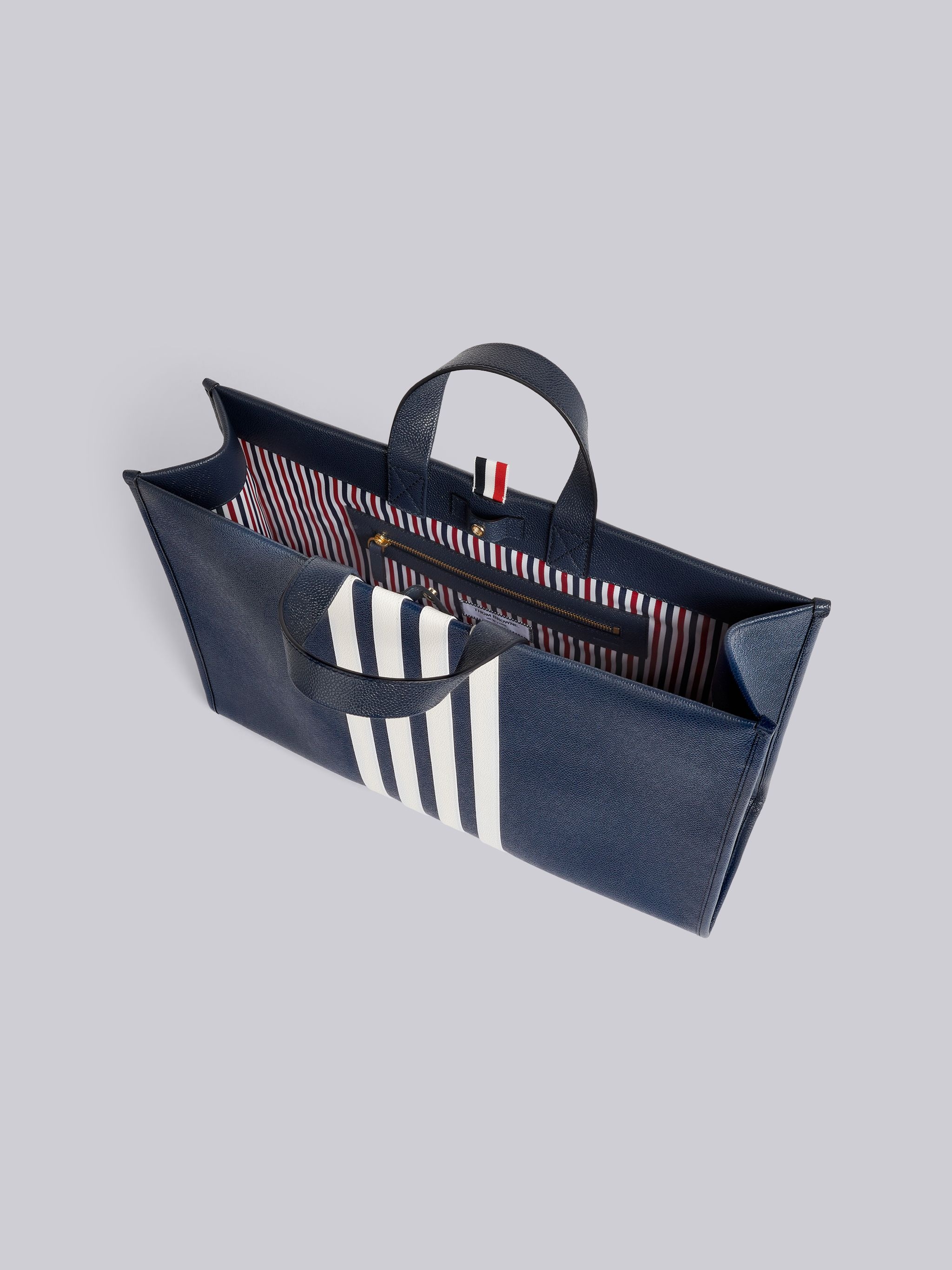 Navy Pebbled Calfskin 4-Bar Applique Squared Tote - 5
