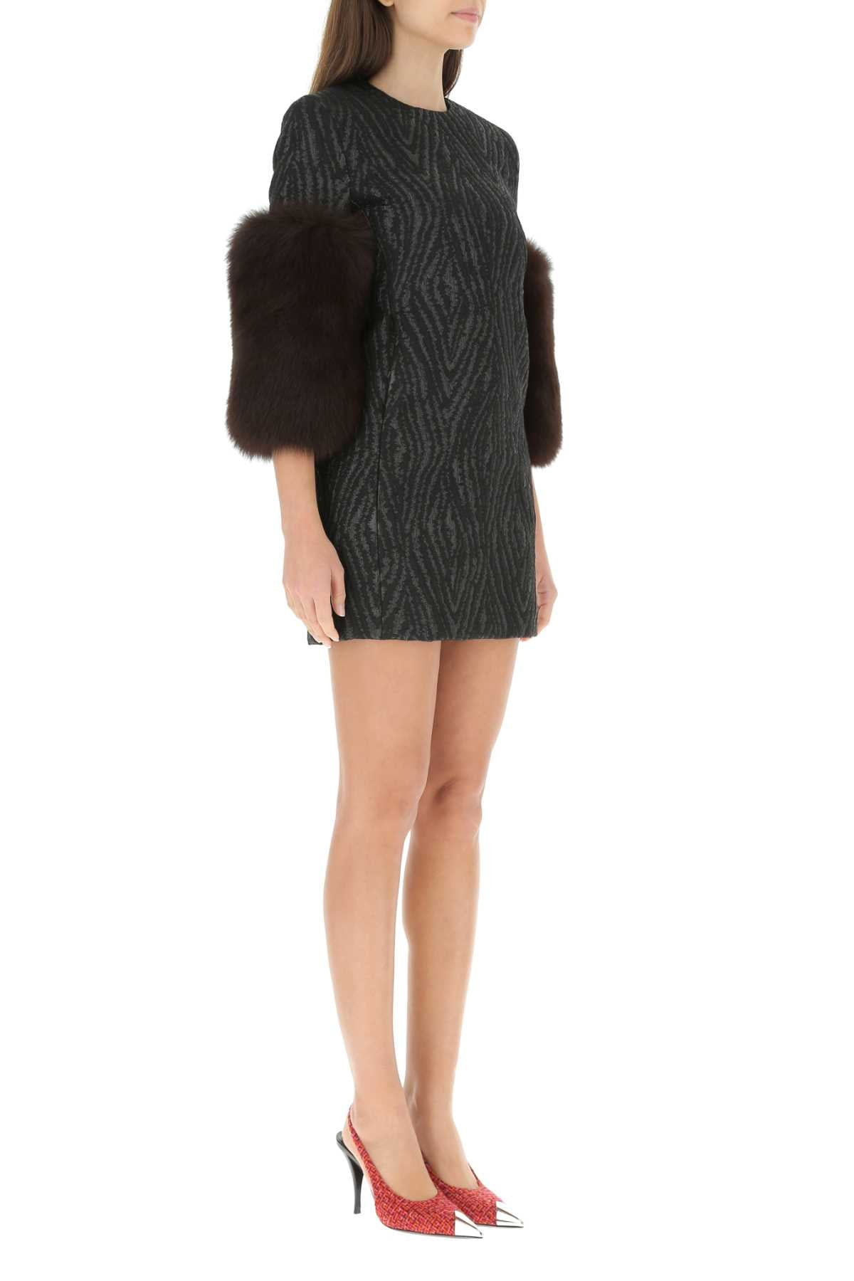 Saint Laurent Women Black Damask Mini Dress - 3