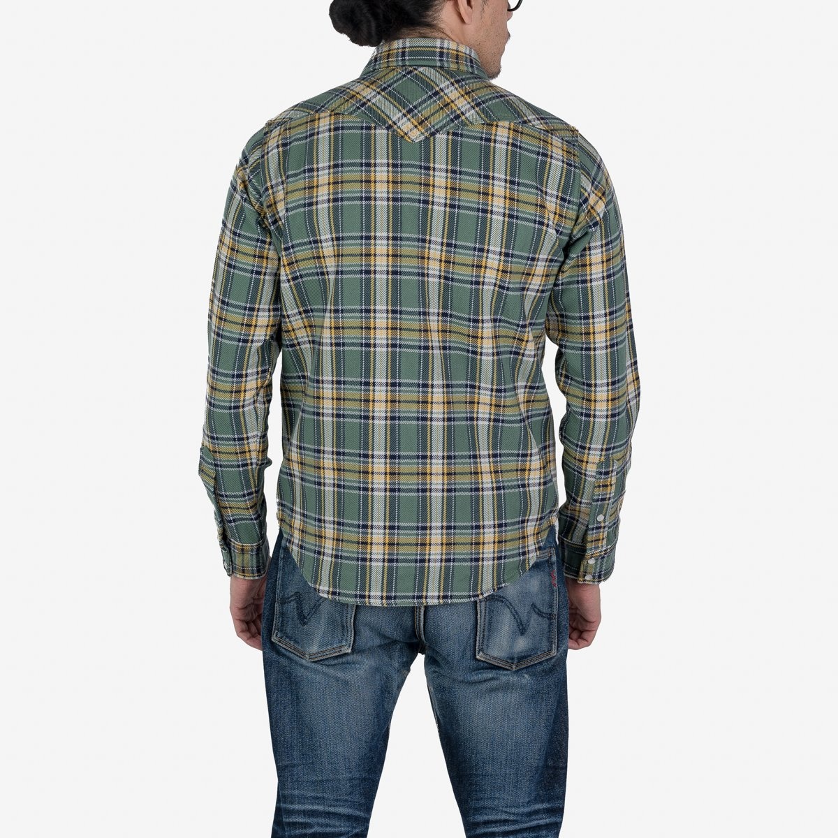 Ultra Heavy Flannel Tartan Check Western Shirt - Green - 3
