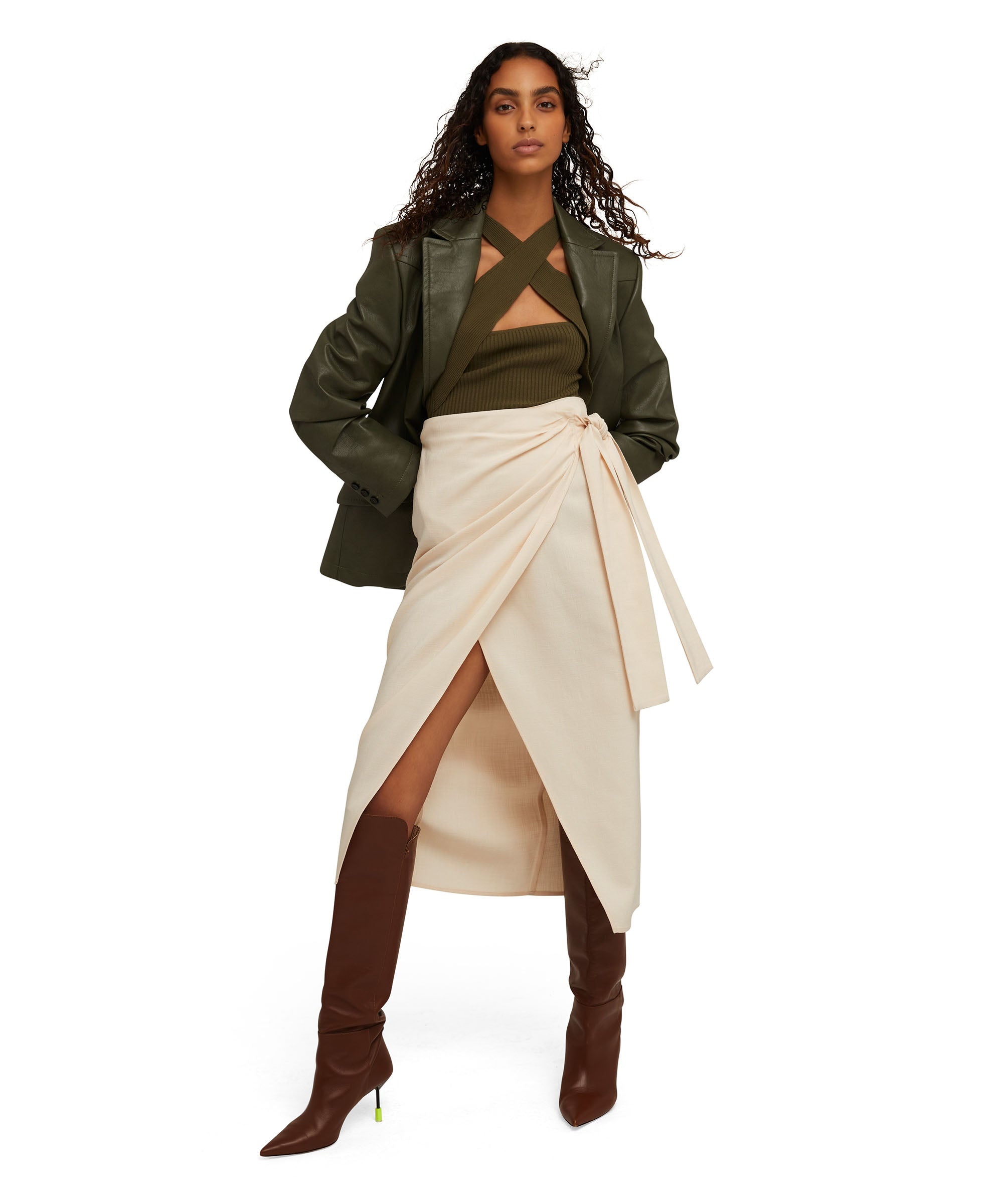 Coarse viscose midi skirt with wrap design - 5
