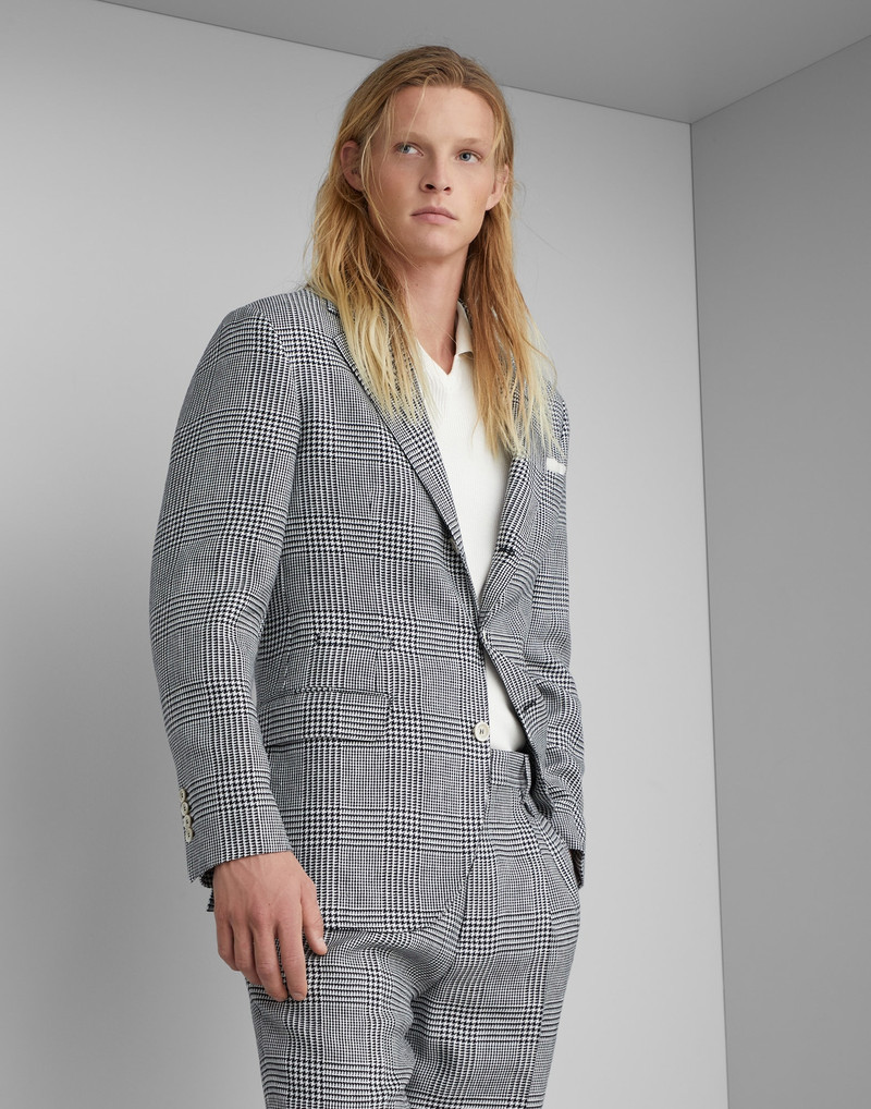Linen, wool and silk Prince of Wales deconstructed blazer 1