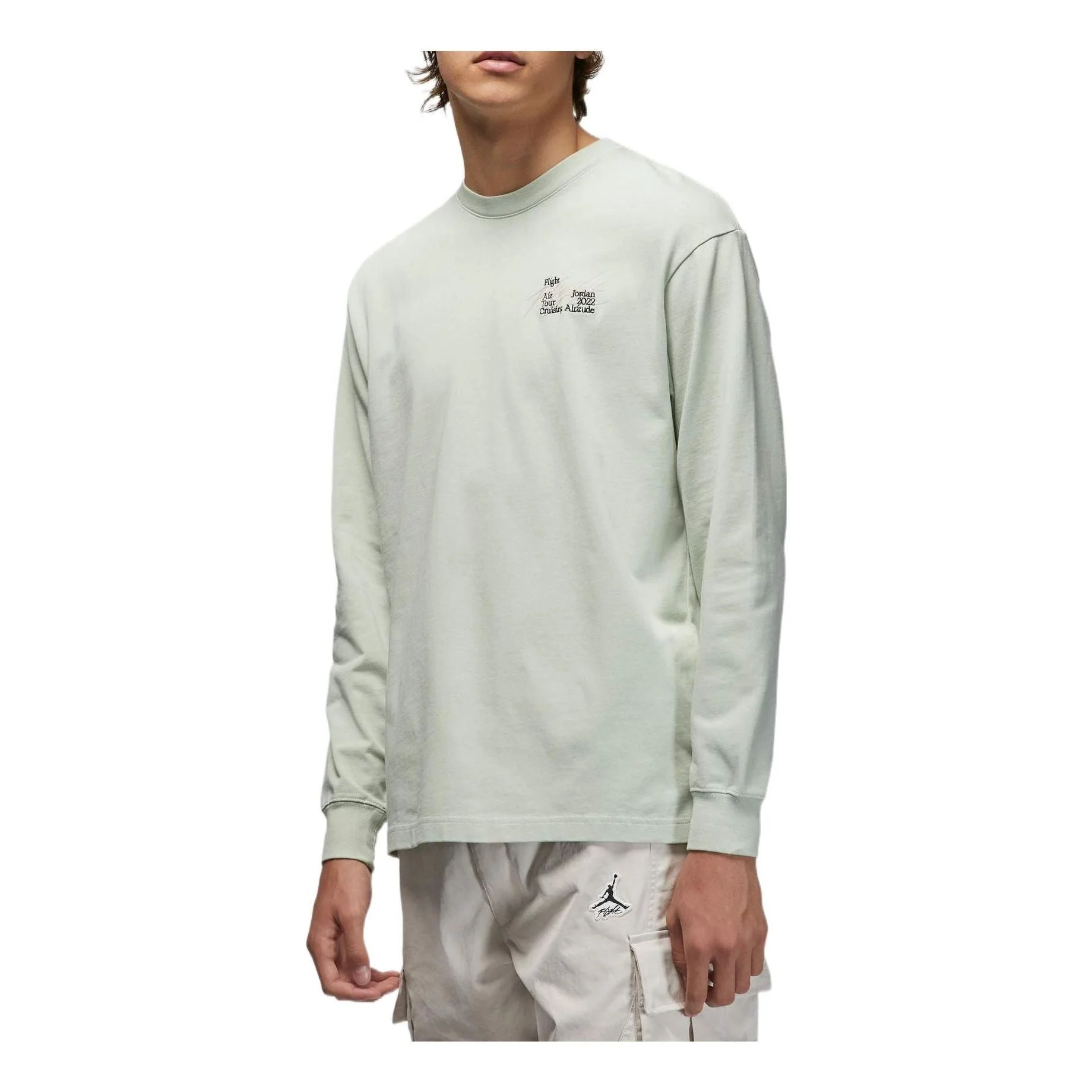 Men's Air Jordan Alphabet Printing Solid Color Round Neck Long Sleeves Aqua Blue T-Shirt DN3411-017 - 1
