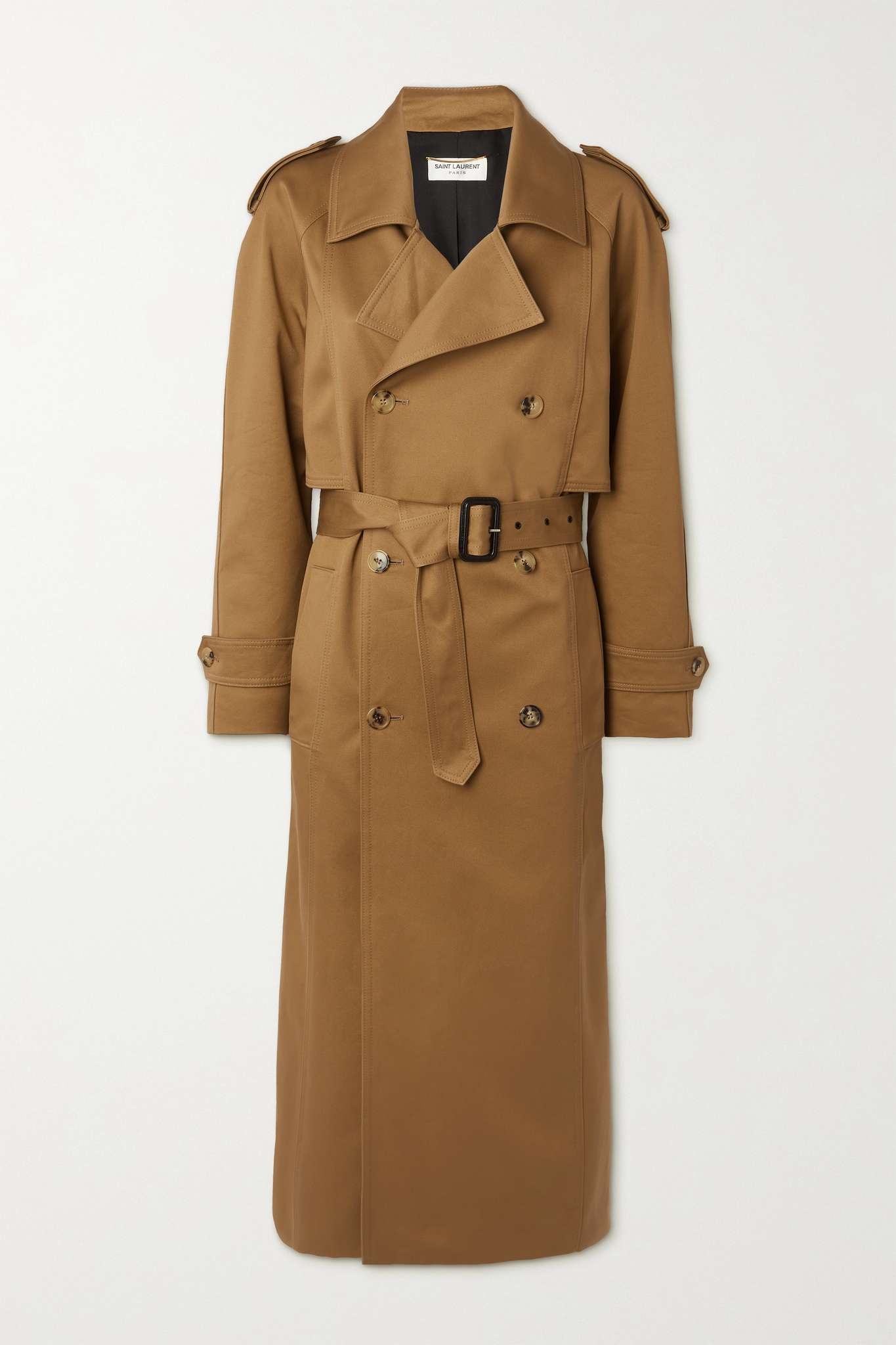 Double-breasted belted cotton-twill trench coat - 1