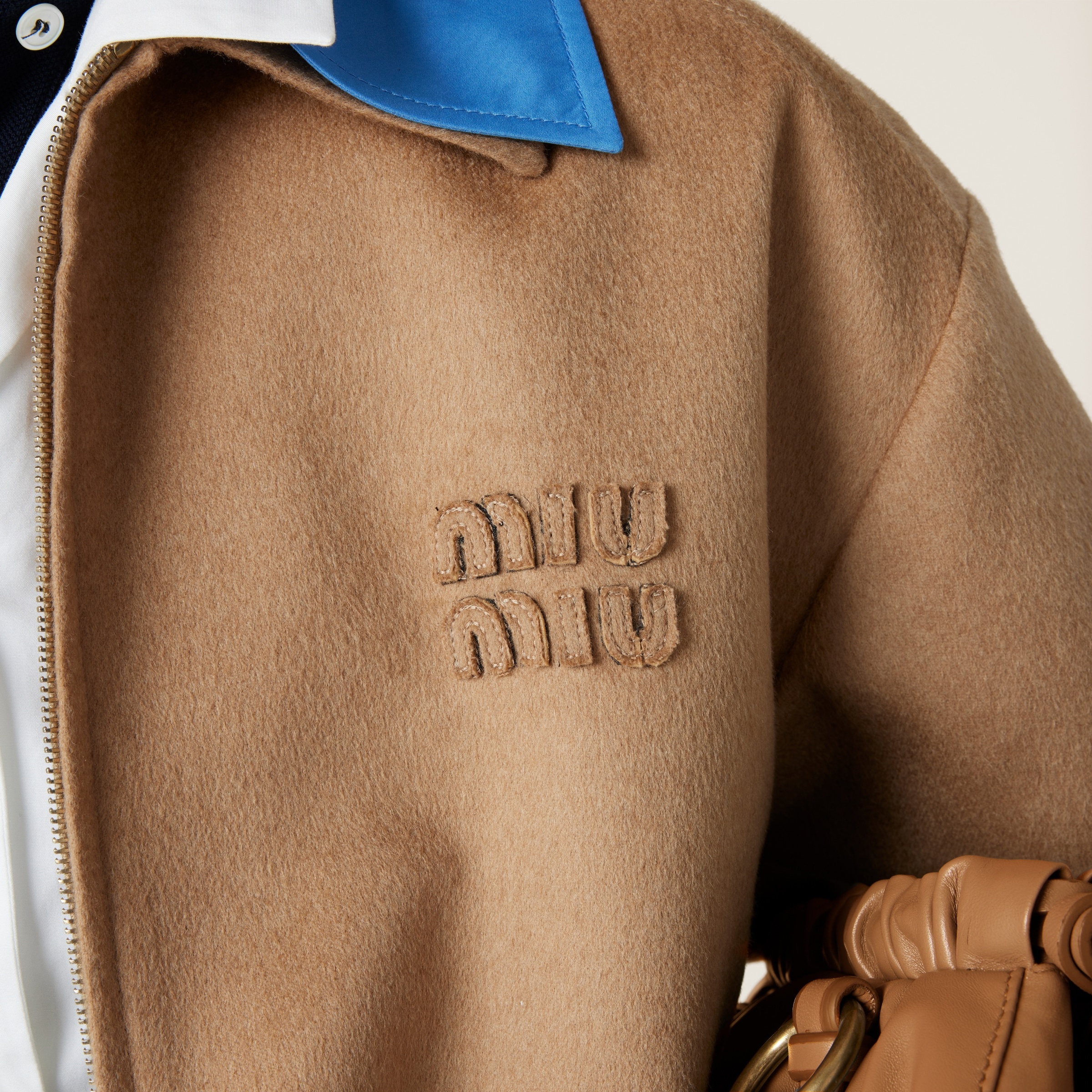 Miu Miu Camel-hair blouson jacket with poplin details