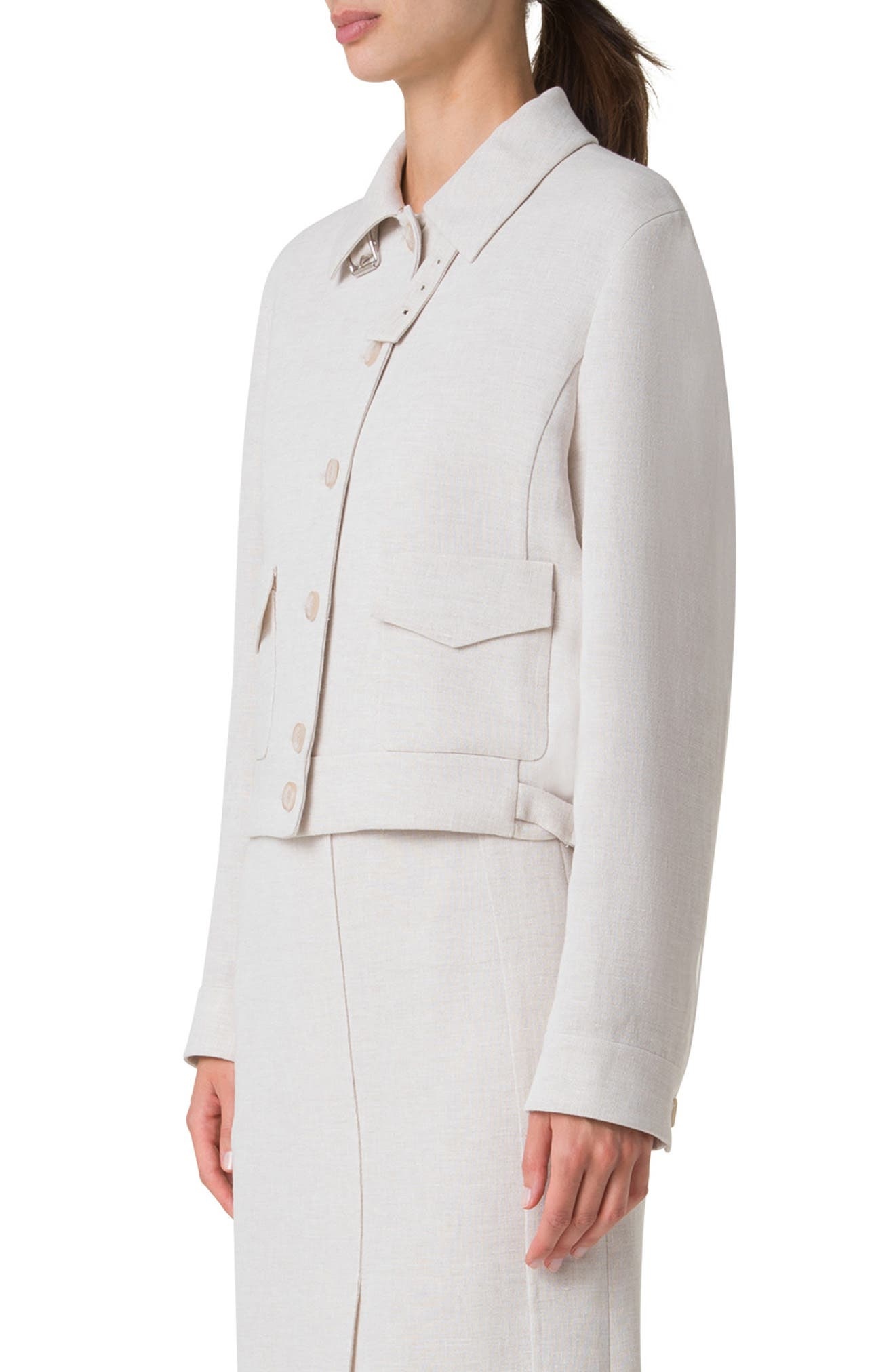 Akris Peer Crop Linen Blend Jacket in Greige at Nordstrom - 3