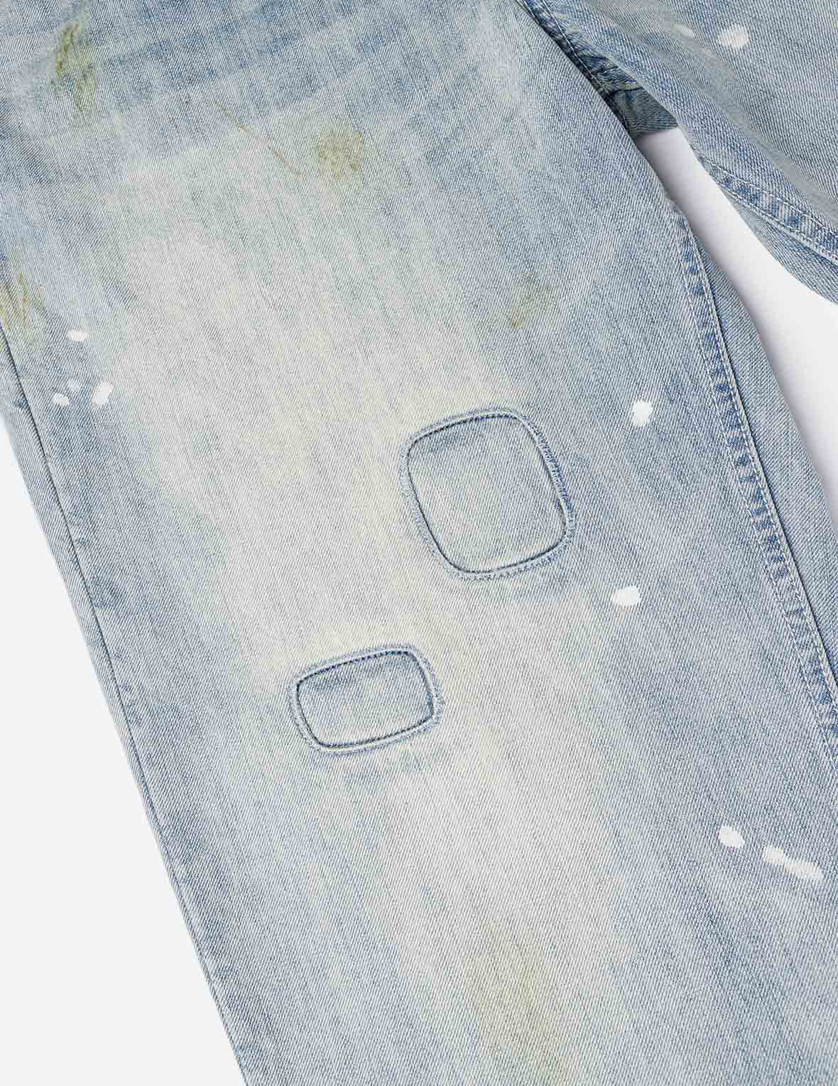Washed Patchwork and Seagull Print Loose Fit Denim Jeans - 6