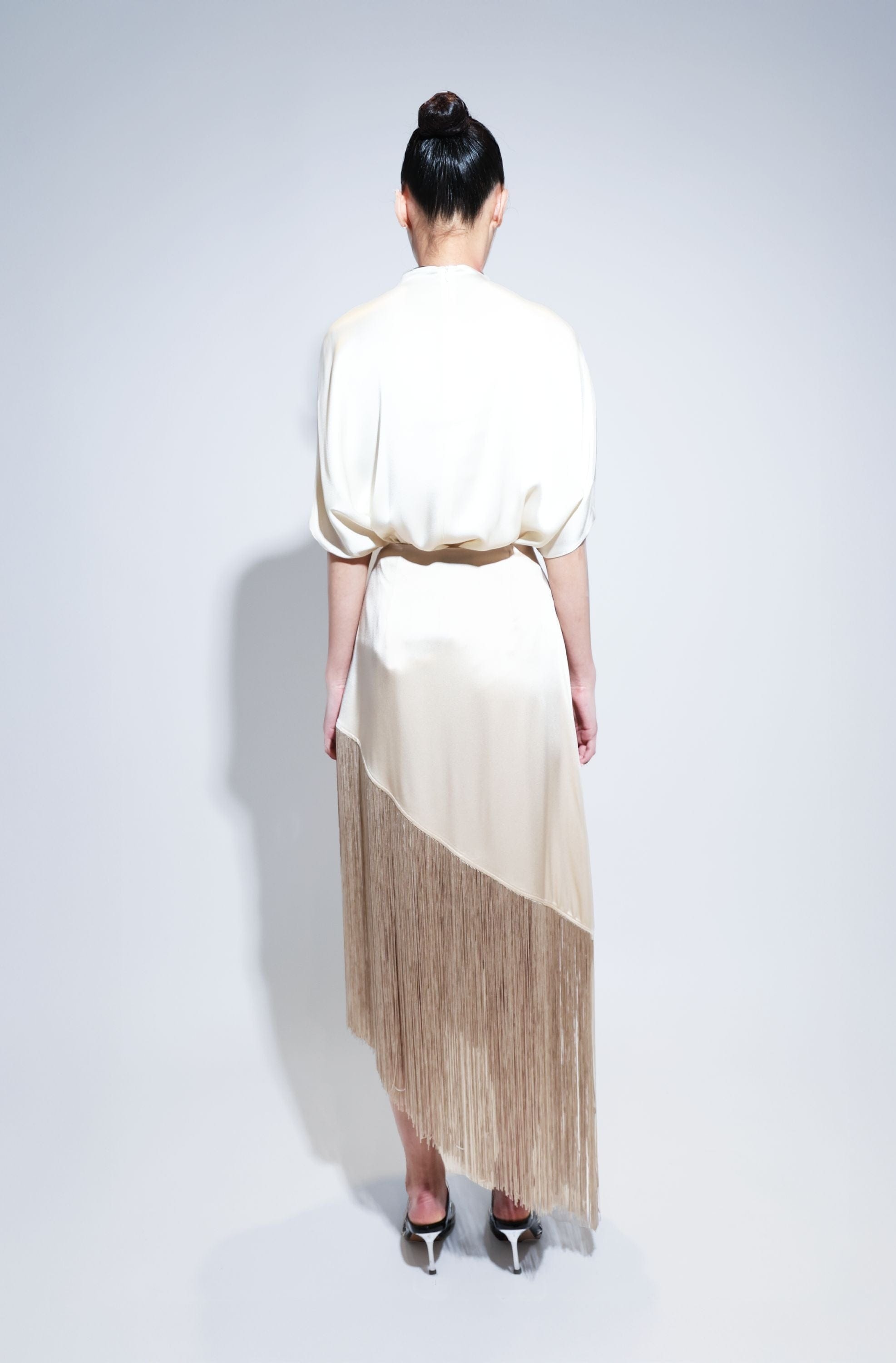 Satin Asymmetric Fringe Skirt - 3