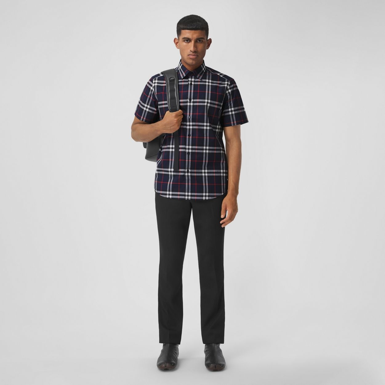 Short-sleeve Check Cotton Poplin Shirt - 2