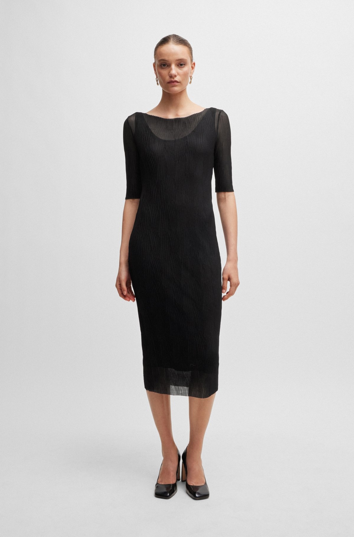 CROPPED-SLEEVE DRESS IN PLISSÉ TULLE - 2