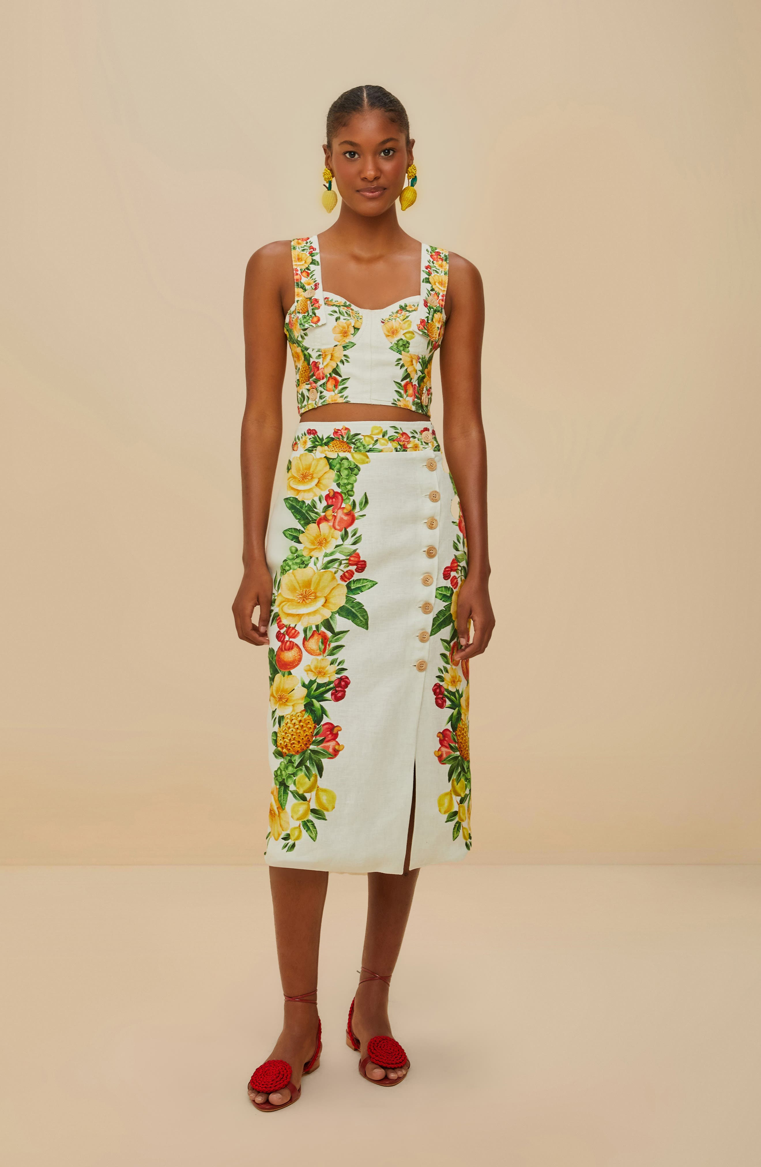 FARM Rio Picnic Flowers Button Midi Skirt in Off-White at Nordstrom - 3