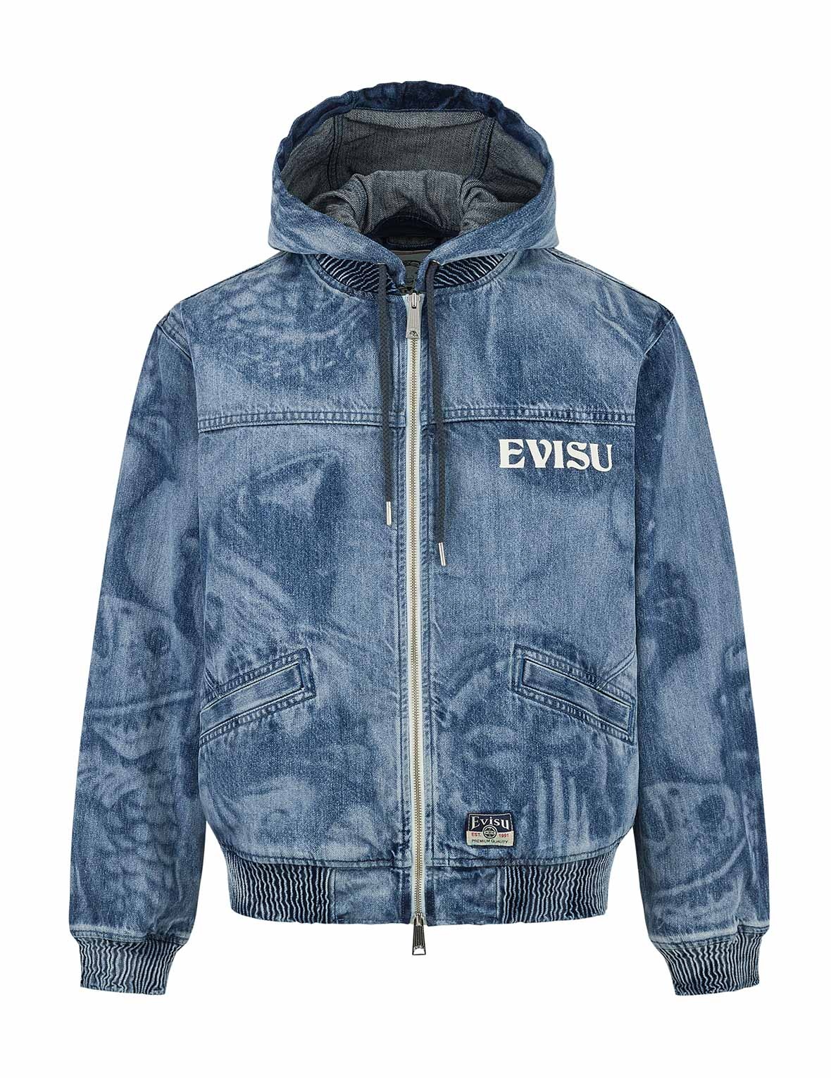 Fisherman Godhead Laser Print Loose Fit Hooded Denim Jacket - 14