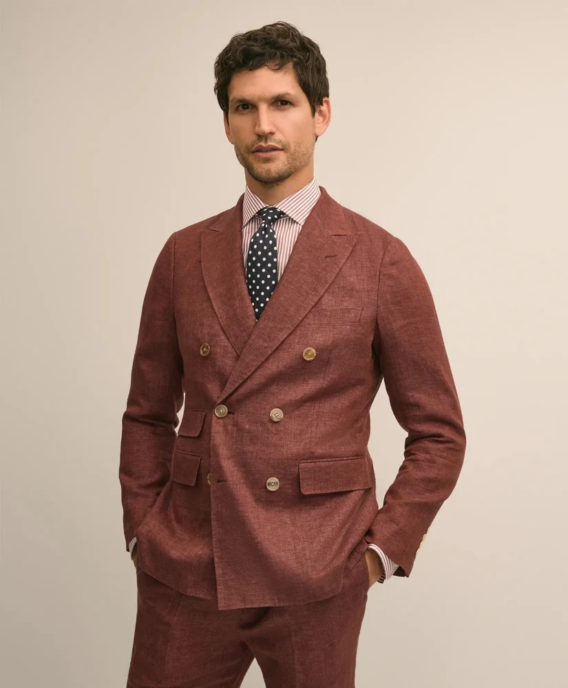 Slim Fit Linen Double-Breasted Suit Jacket - 1