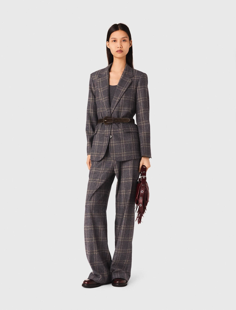maje Checkered belted suit jacket outlook