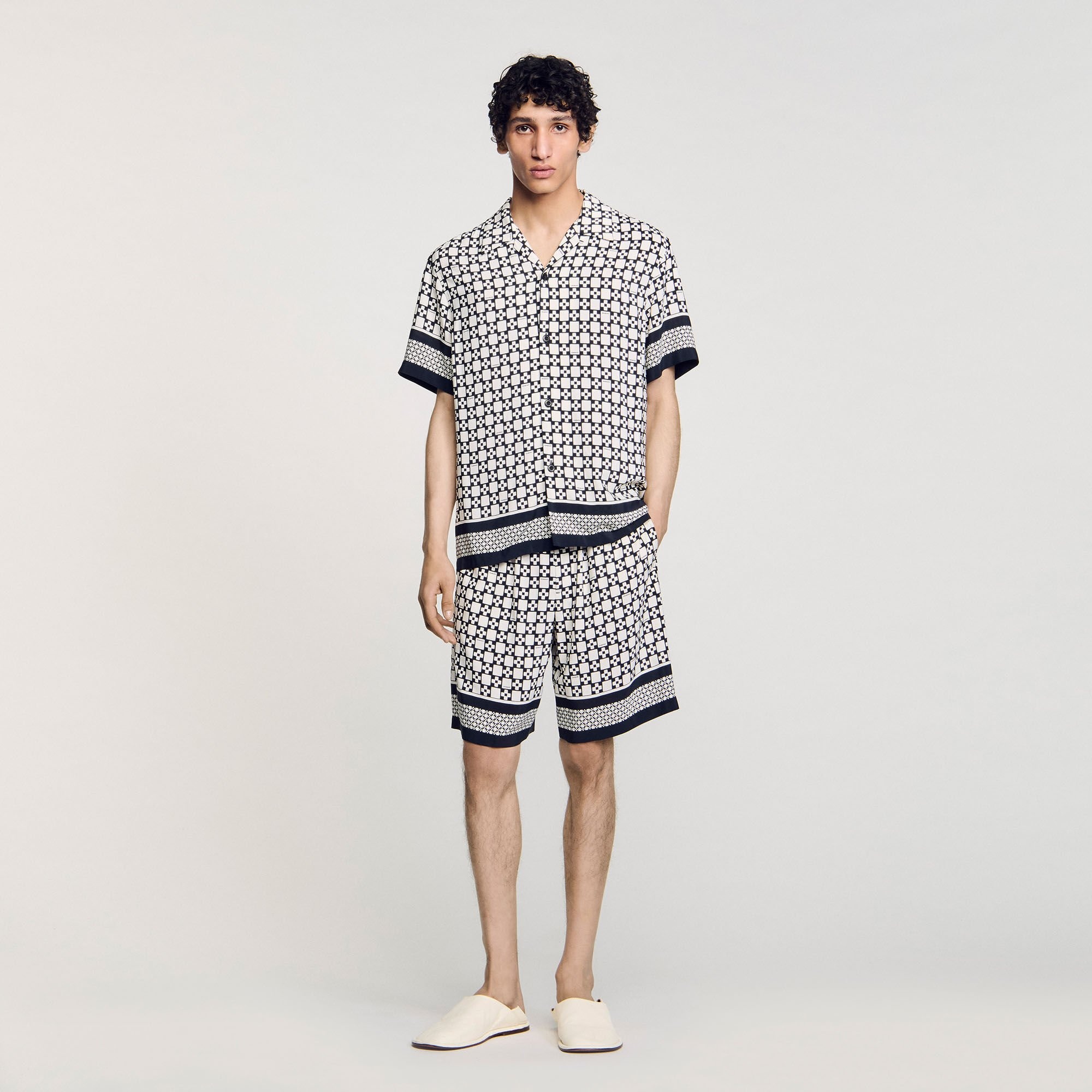 SQUARE CROSS MOTIF FLOWING SHIRT - 1