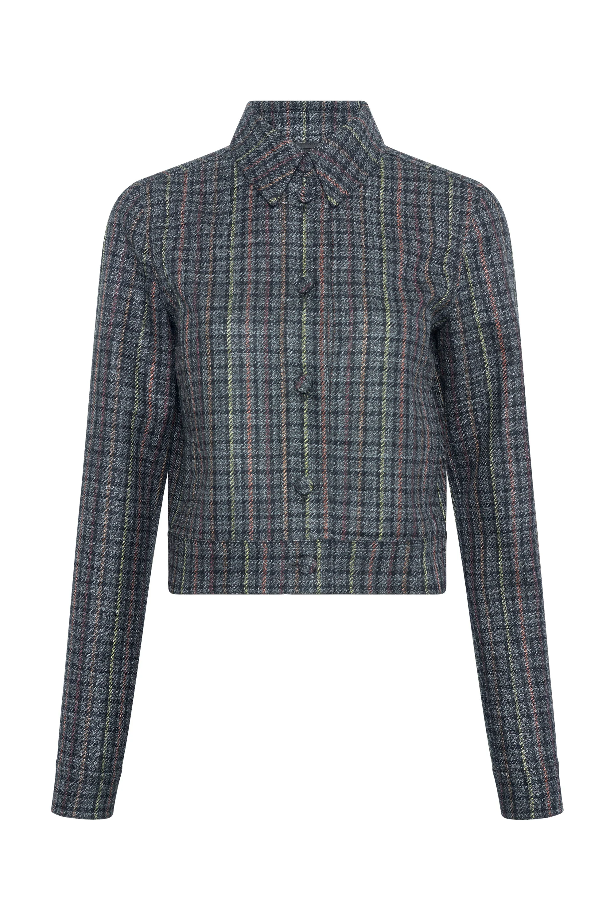 Thereza Jacket in Charcoal Multi Wool Silk Houndstooth - 1