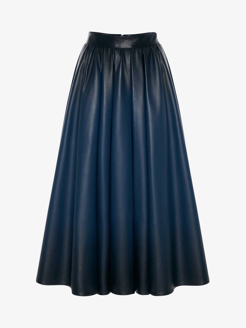Leather Midi Skirt in Midnight Blue - 1