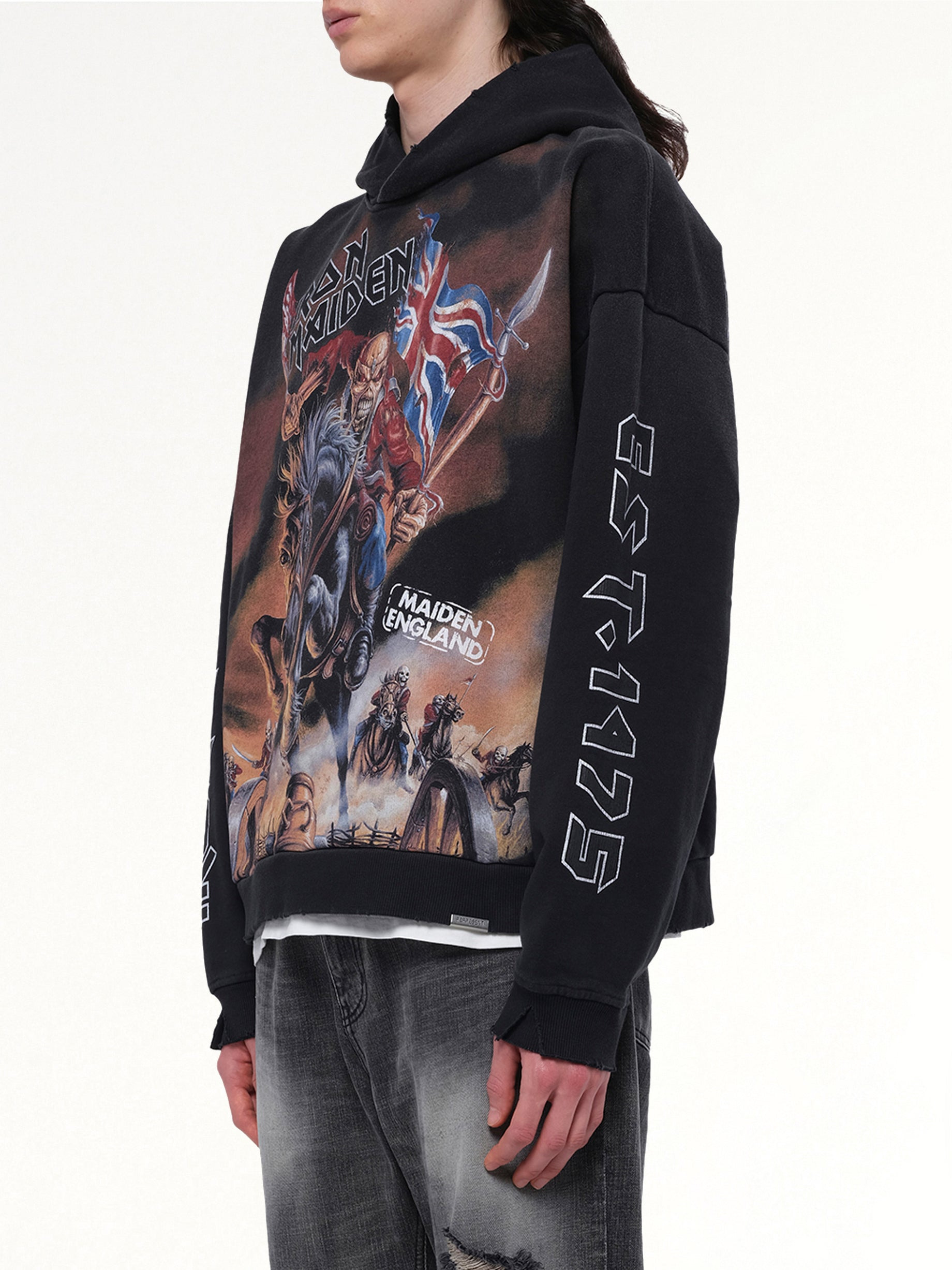 Iron Maiden Steed Hoodie in Stained Black - 3