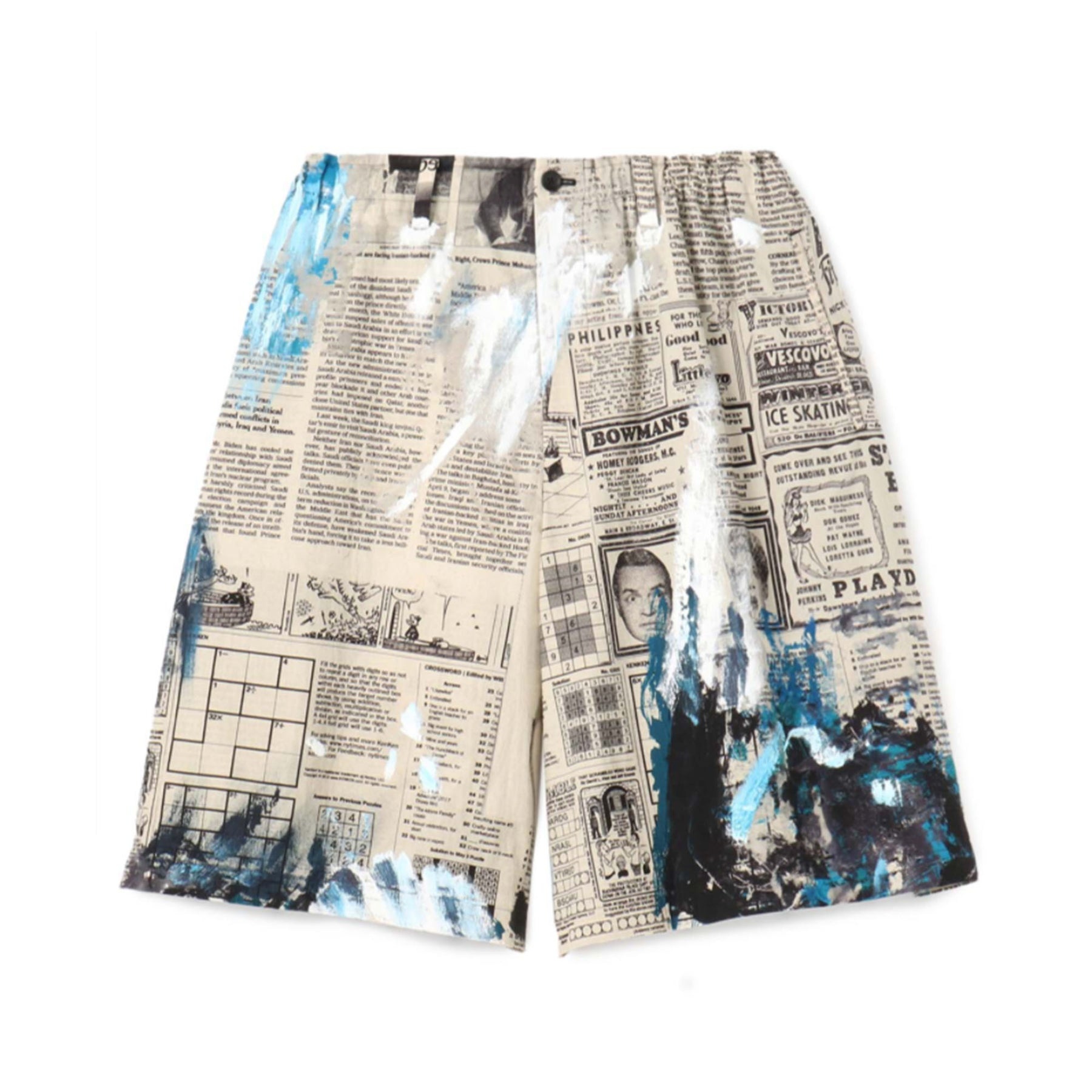 O-NEWSPAPER ASAKURA PRINTED PANTS / BLK/WHT - 1