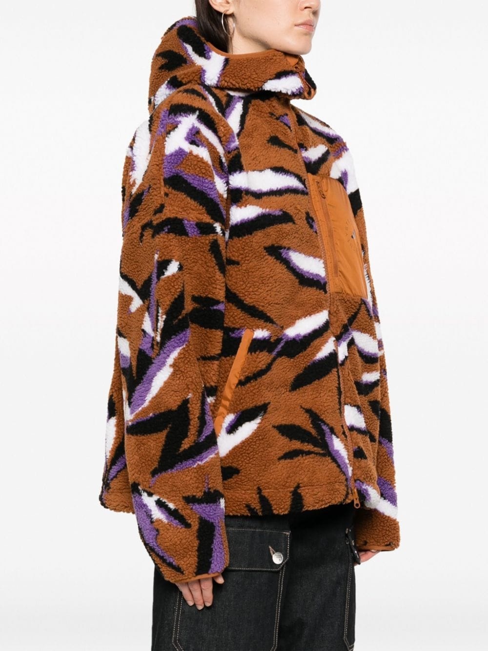 leaf-print zip-up fleece jacket - 3