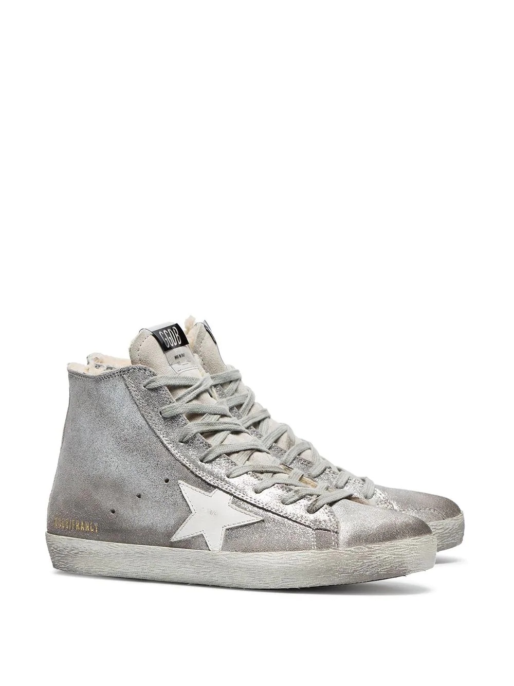 silver Sheepskin lined suede high top sneakers - 3