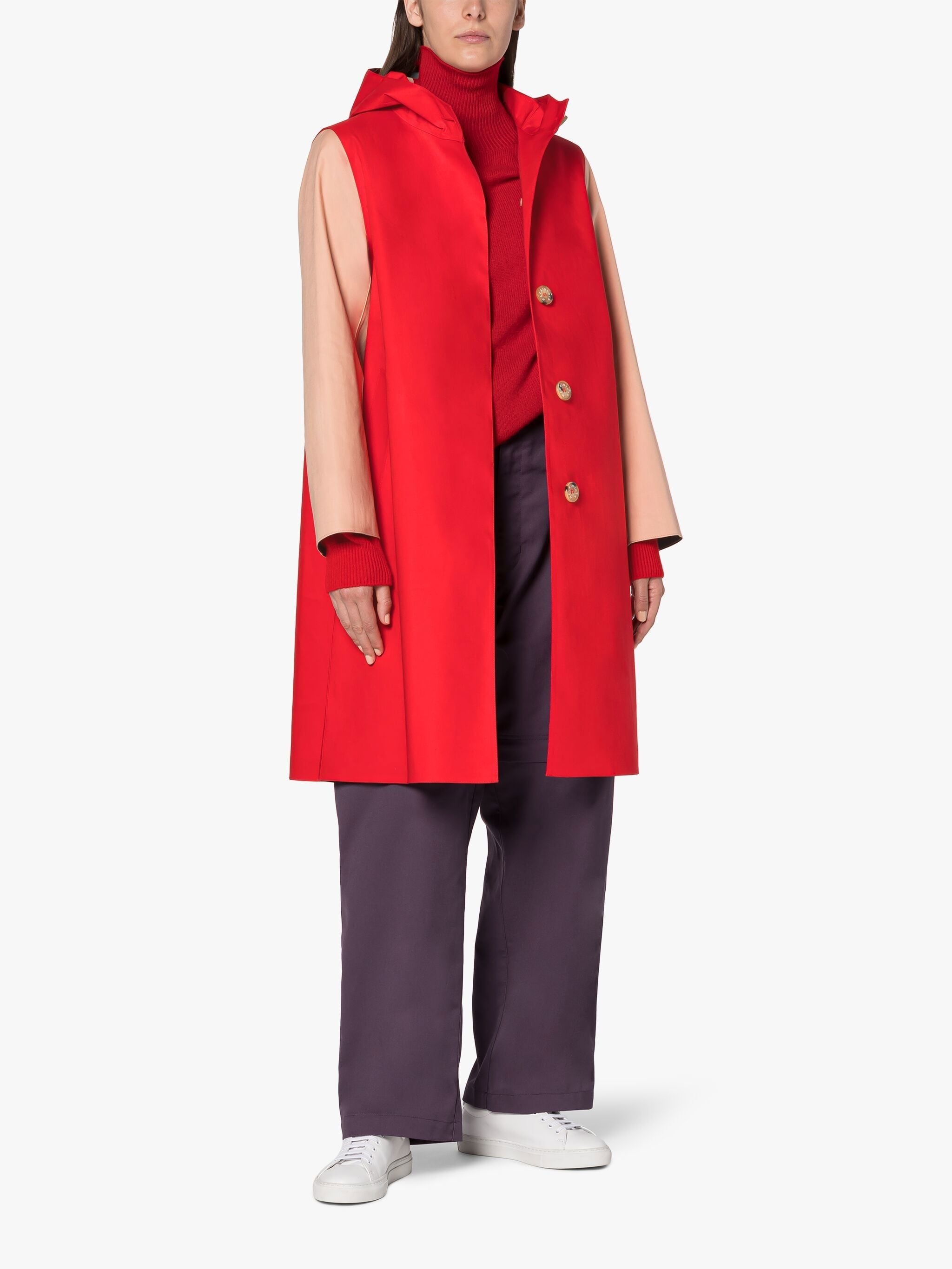 WATTEN RED BONDED COTTON COLOUR BLOCK HOODED COAT - 2