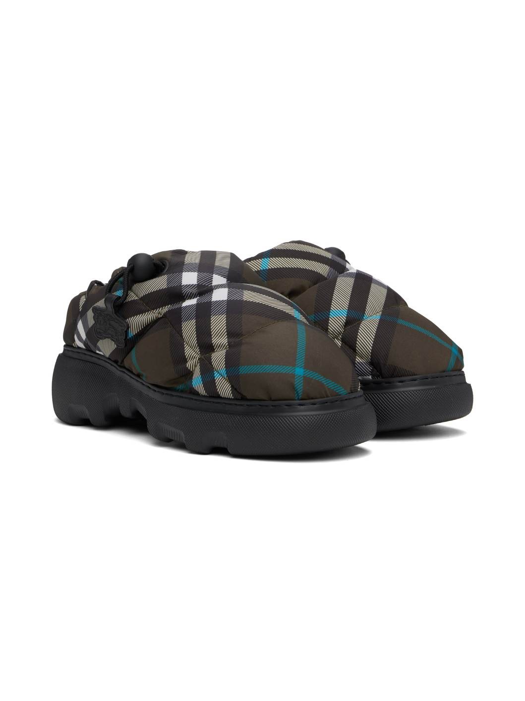 Brown Check Nylon Pillow Loafers - 4