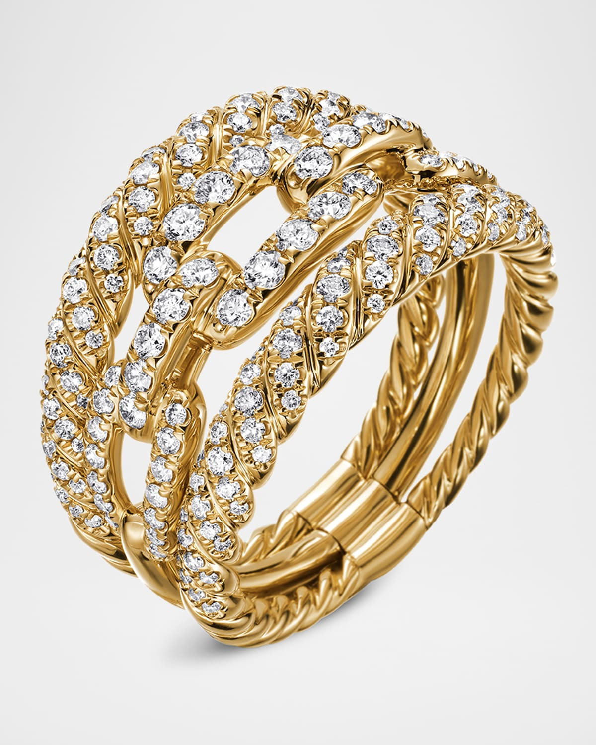 3-Row Full Pave Stax Ring with Diamonds and 18k Yellow Gold - 3