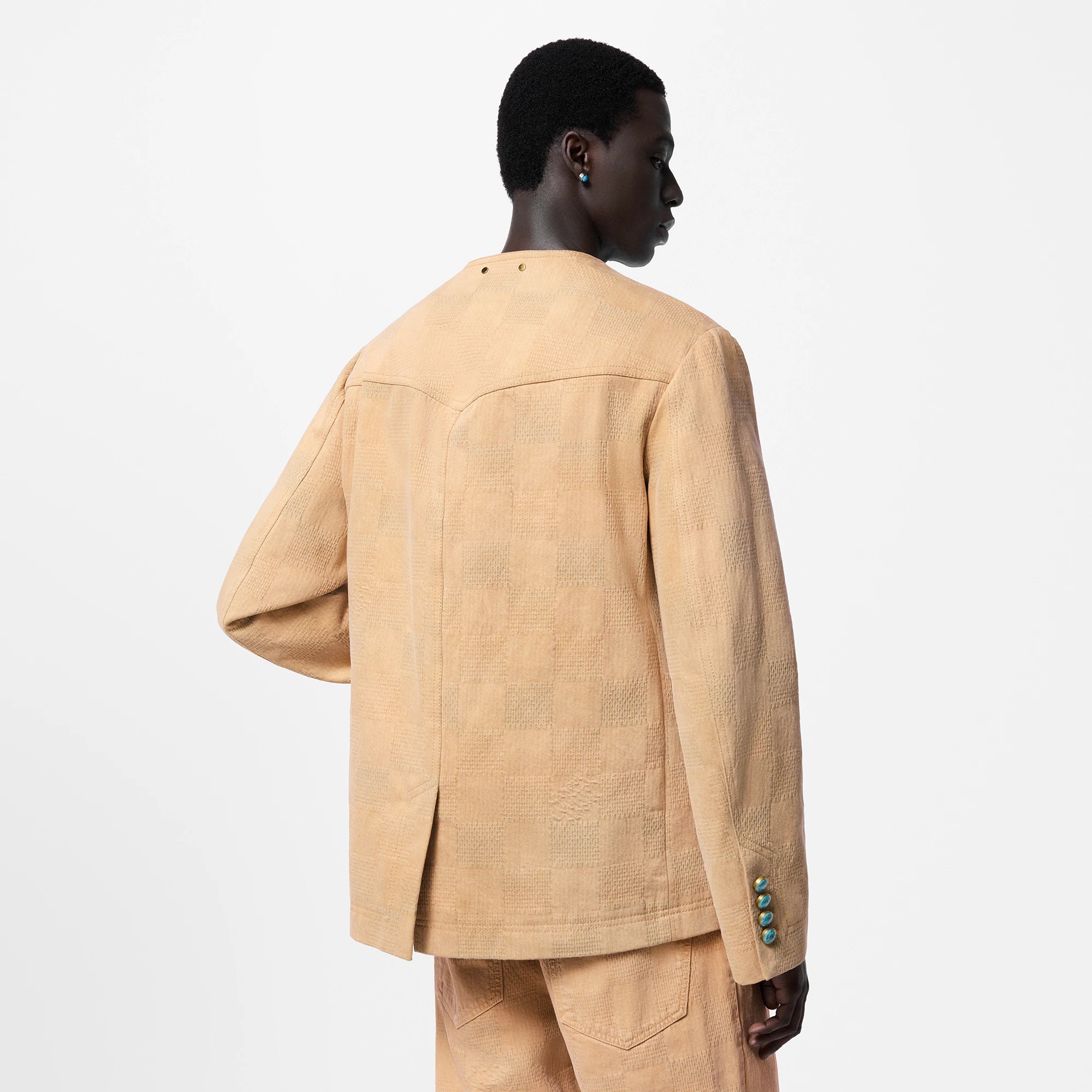 Damier Collarless Workwear Cotton Jacket - 5