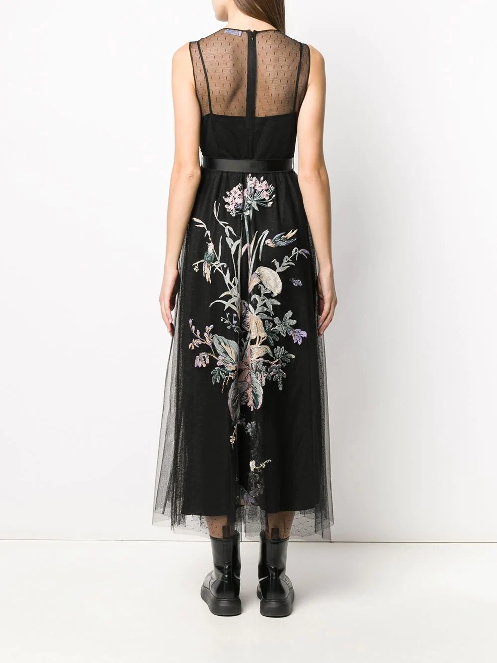 Swallows and Flowers embroidered tulle dress - 4