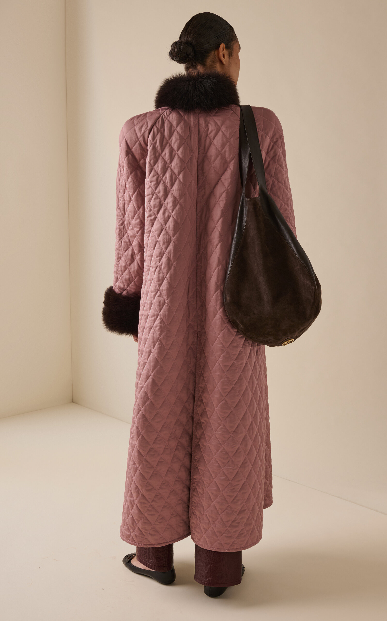 Fur-Trimmed Technical Satin Coat brown - 5