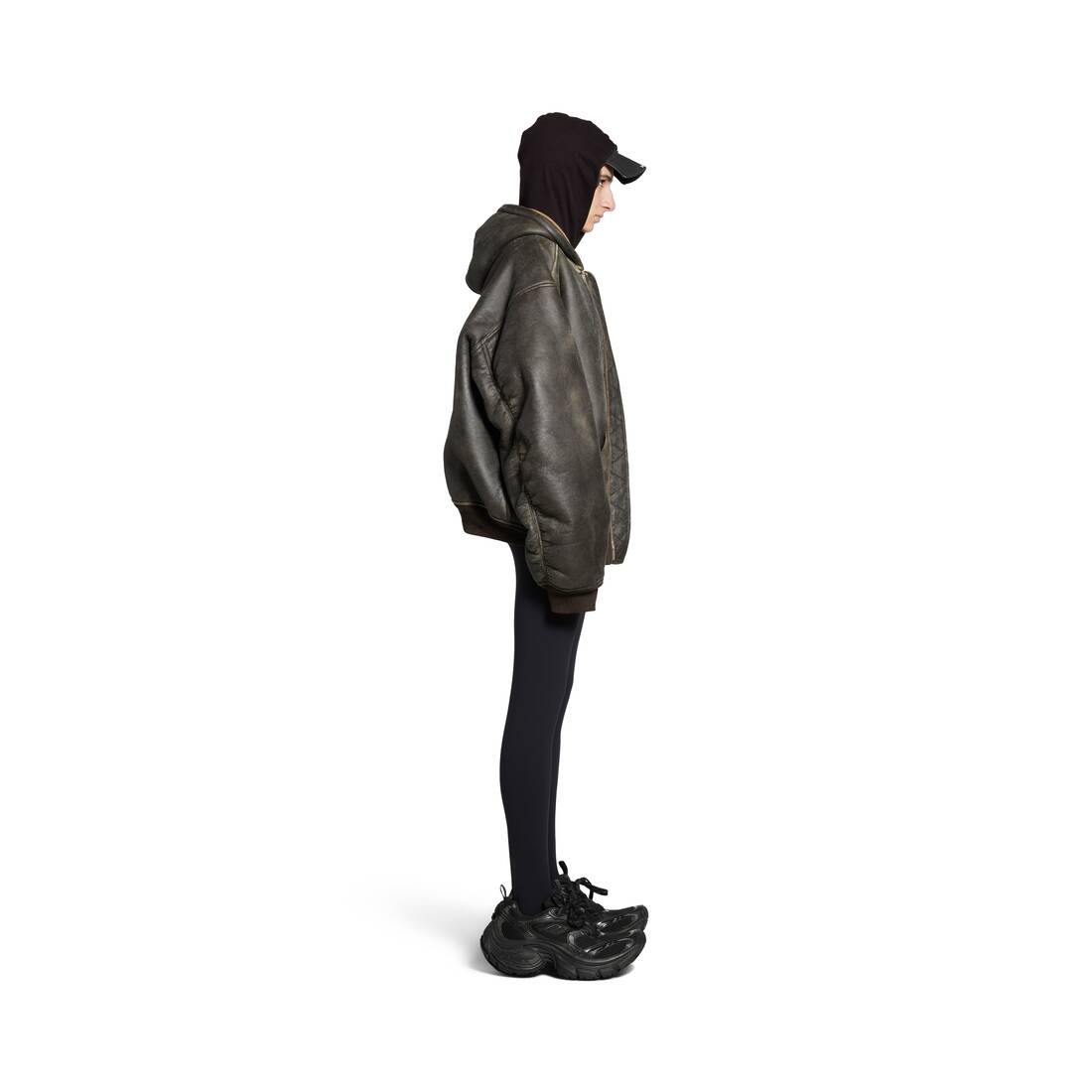 Shearling Zip-up Hoodie Large Fit in Brown - 3