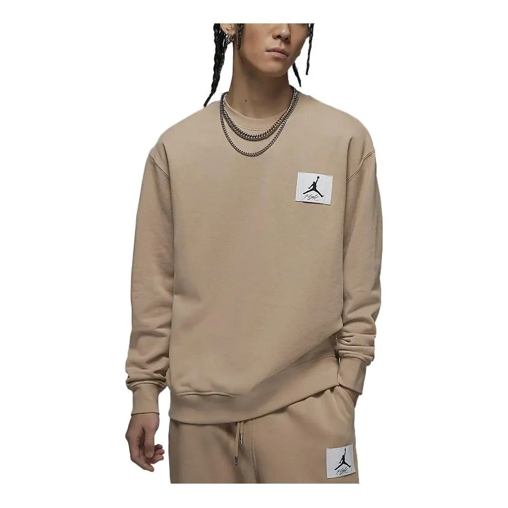 Air Jordan Solid Color Label Round Neck Pullover Long Sleeves Hoodie Men's Desert Yellow FB3910-277 - 1