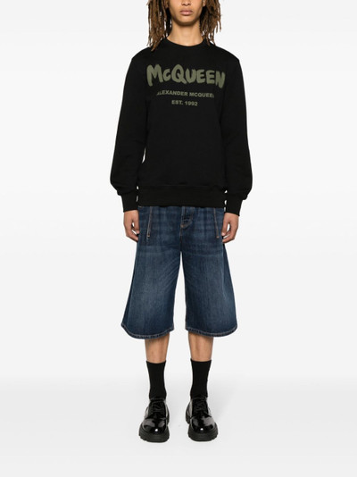 Alexander McQueen leather-logo-patch denim shorts outlook