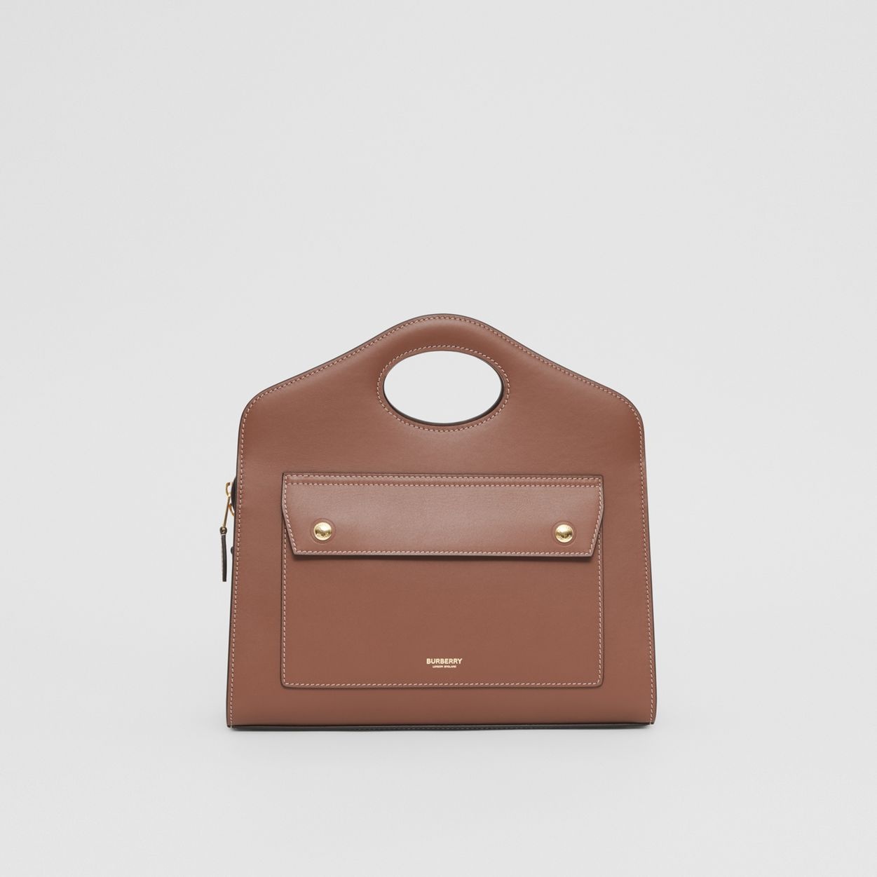 Small Topstitched Leather Pocket Tote 1