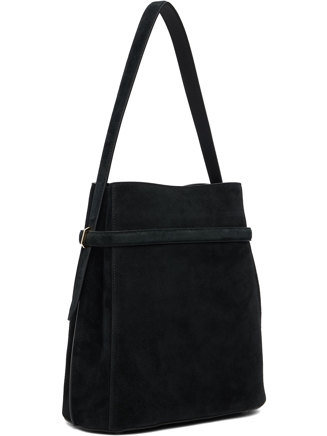Black Belted Suede Bucket Bag - 3